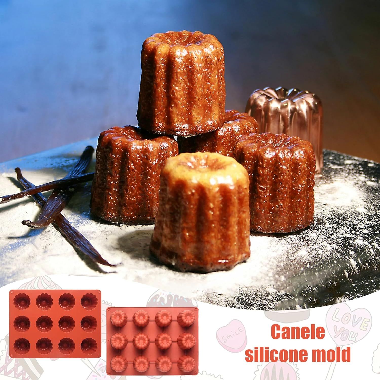 Canele Molds Canele Mold Silicone,12-Cavity Non-Stick Canele Mold Baking Cake Pan for Bread Muffin Candle Ice Cream Jelly Pudding Soap Making, Red - Image 5