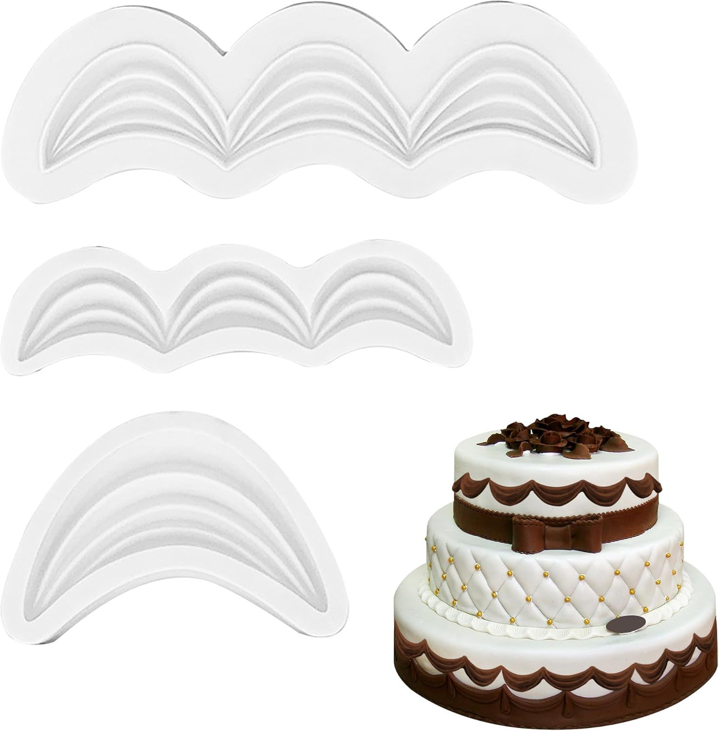 Fondant Swag Molds | Cake Border Draped Swag Silicone Mold | 3Pcs Set Wave-shaped Molds for Baking & Decorating | Safety Cake Mold for Fandant Candy Chocolate | Wedding Birthday Party Cake Decoration - Image 1