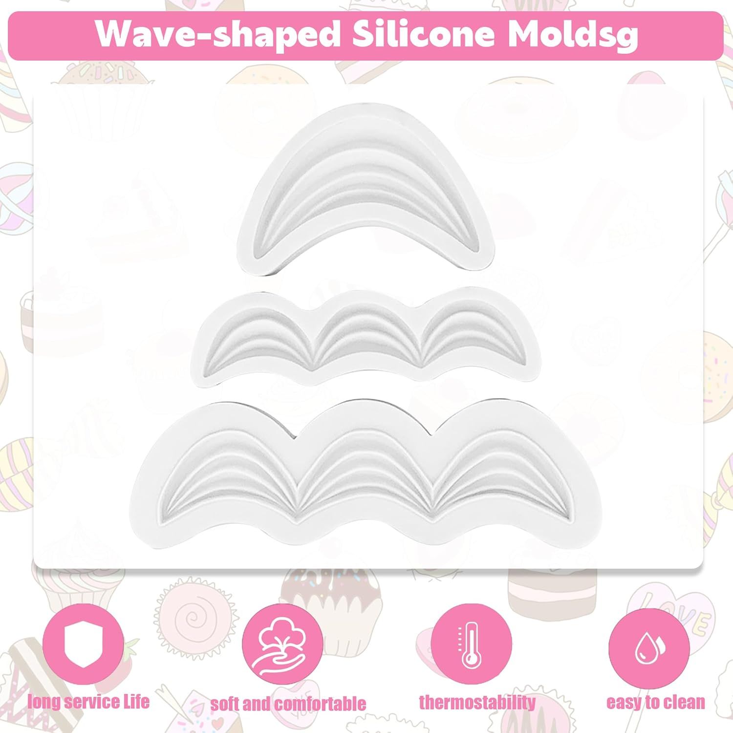 Fondant Swag Molds | Cake Border Draped Swag Silicone Mold | 3Pcs Set Wave-shaped Molds for Baking & Decorating | Safety Cake Mold for Fandant Candy Chocolate | Wedding Birthday Party Cake Decoration - Image 5