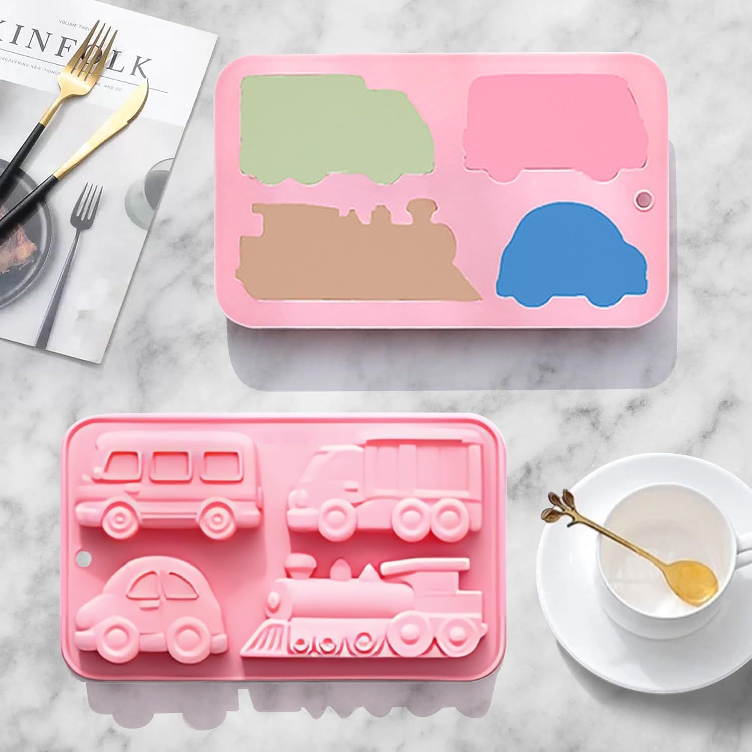 Car Silicone Soap Mold, Silicone Cake Mold, 3D Transportation Candy Mould Non-Stick Car Shape Baking Tool for Cake Cupcake Jelly Pudding Muffin Ice Cube Clay - Image 2