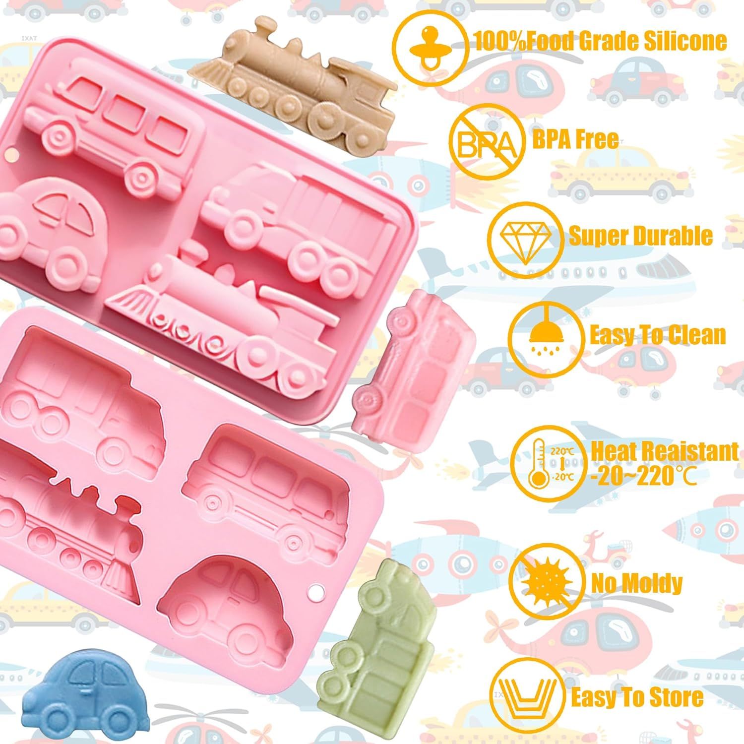 Car Silicone Soap Mold, Silicone Cake Mold, 3D Transportation Candy Mould Non-Stick Car Shape Baking Tool for Cake Cupcake Jelly Pudding Muffin Ice Cube Clay - Image 4