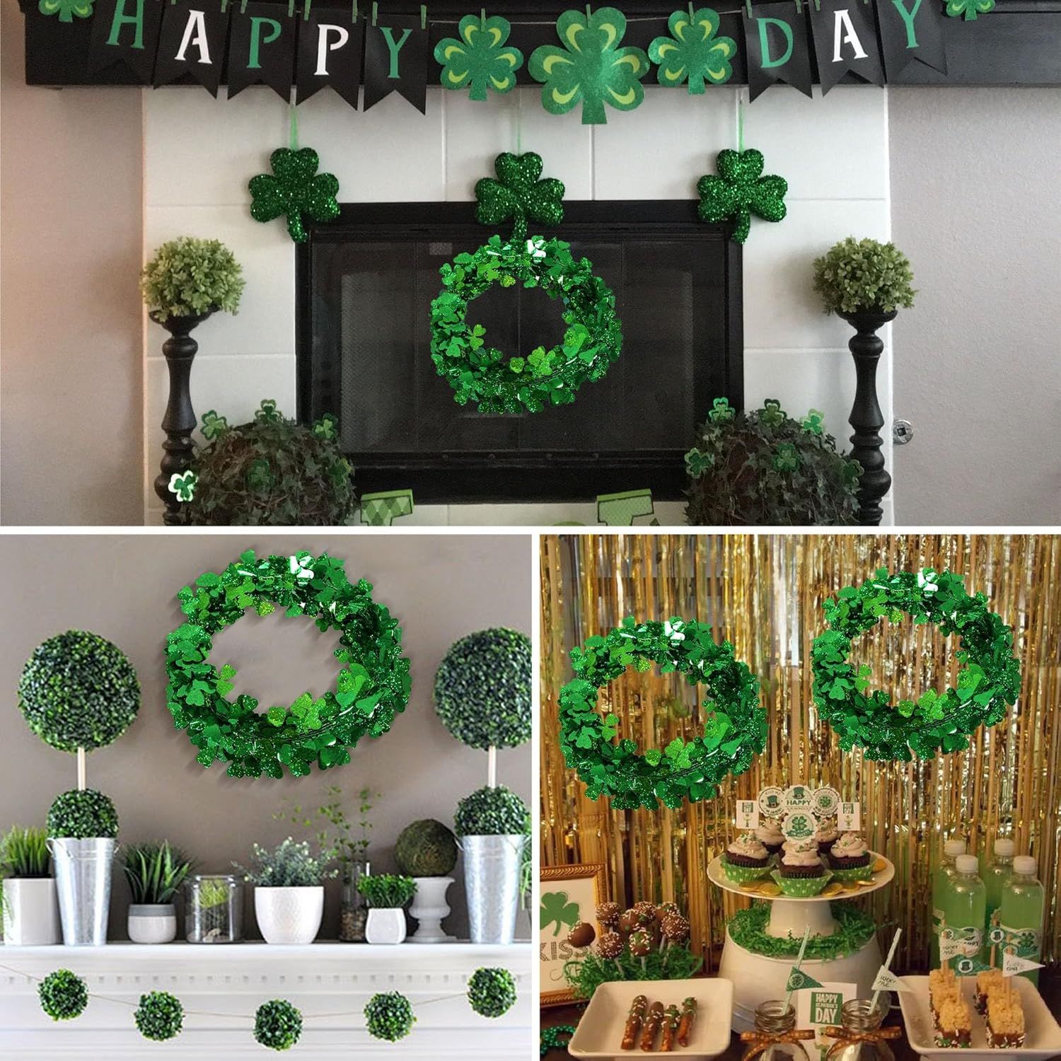 2Pcs St Patricks Day Tinsel Garland, 49.2 Ft Green Shamrock Garland Shiny Metallic Twist Garlands Hanging Glitter Clover Wreaths, St Patrick's Day Decorations for Wall Door Home Irish Party Supplies - Image 7