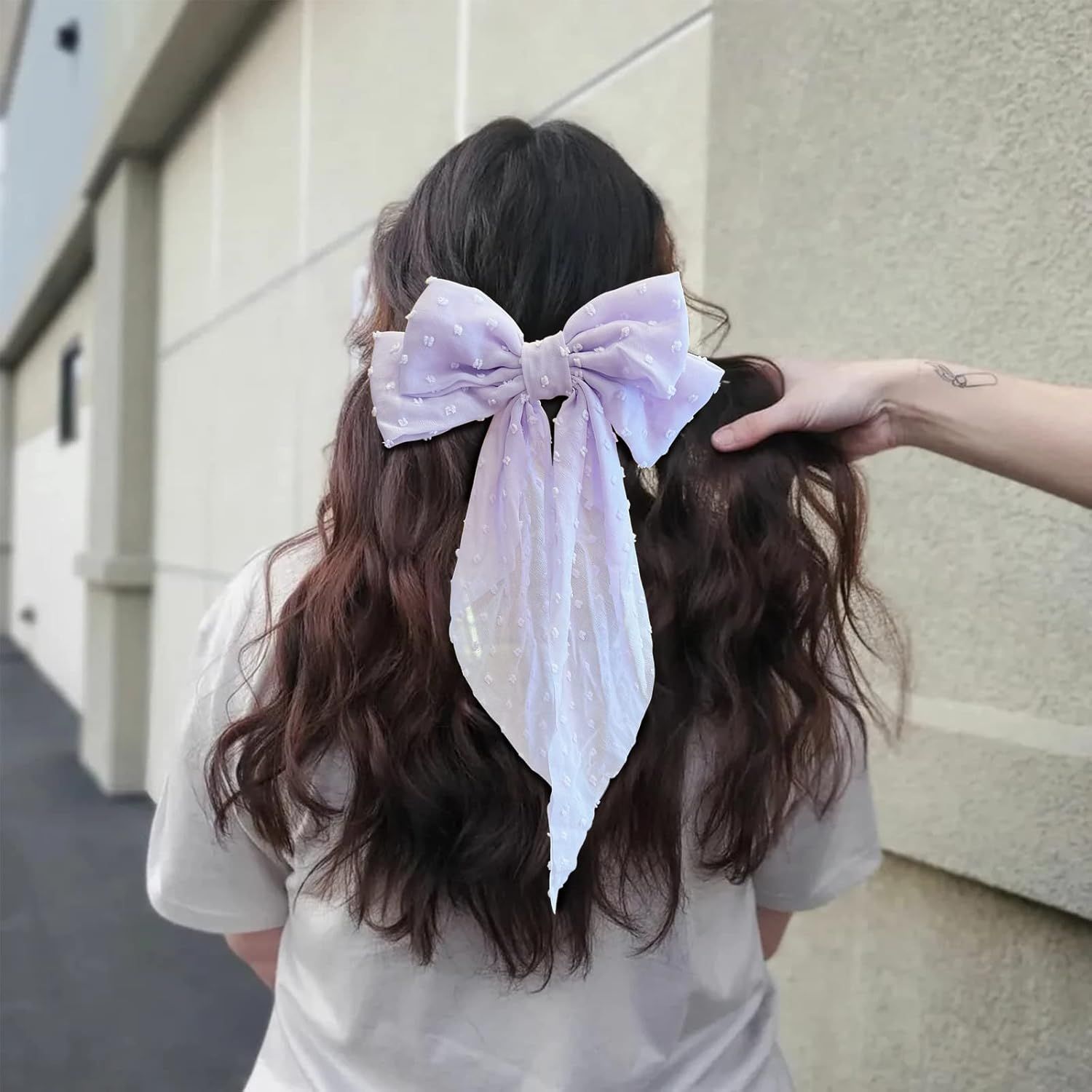 8in Hair Bows Barrettes for Women & Girls: Large Satin Bow Hair Clip with Long Tail - Elegant Hair Ribbon for French Stylish Looks -Chic Soft Cloth Oversized Bows Hair Accessories (Purple) - Image 2