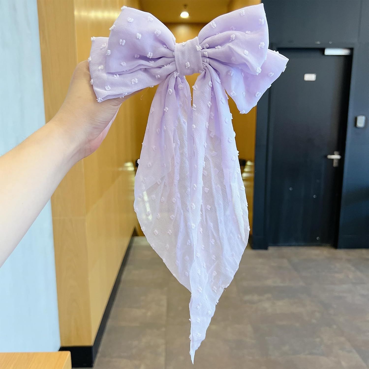 8in Hair Bows Barrettes for Women & Girls: Large Satin Bow Hair Clip with Long Tail - Elegant Hair Ribbon for French Stylish Looks -Chic Soft Cloth Oversized Bows Hair Accessories (Purple) - Image 4