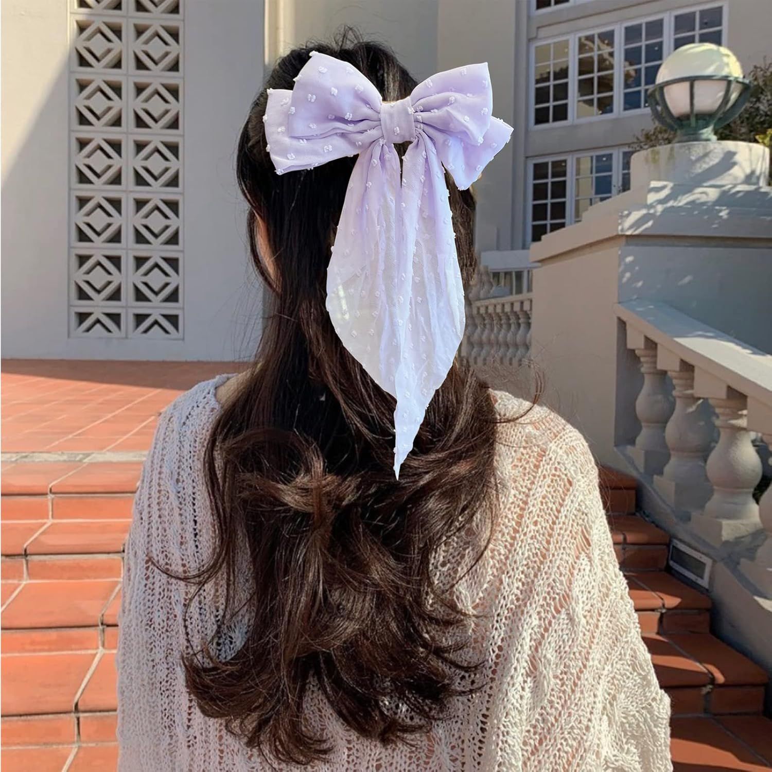 8in Hair Bows Barrettes for Women & Girls: Large Satin Bow Hair Clip with Long Tail - Elegant Hair Ribbon for French Stylish Looks -Chic Soft Cloth Oversized Bows Hair Accessories (Purple) - Image 5