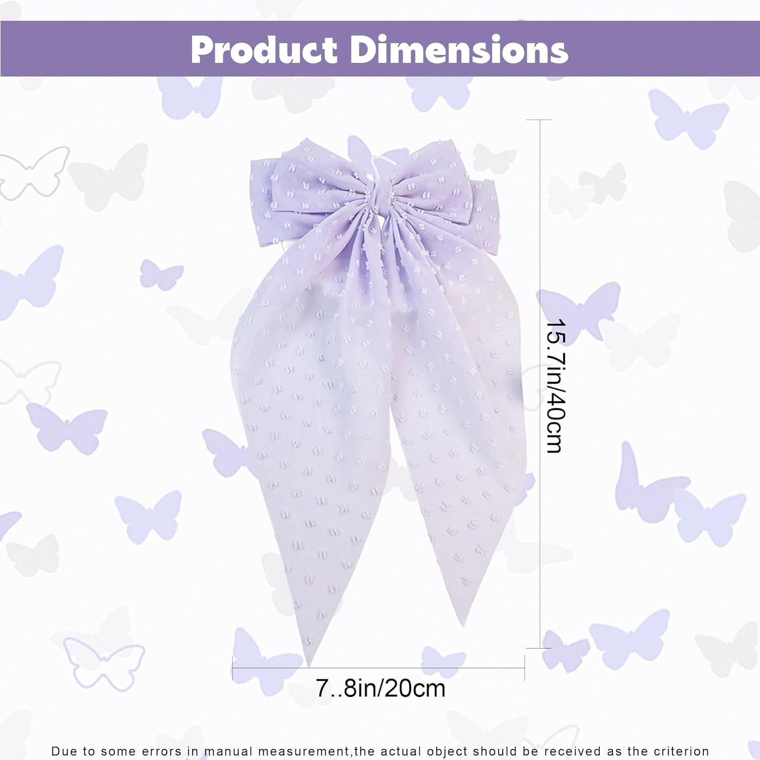8in Hair Bows Barrettes for Women & Girls: Large Satin Bow Hair Clip with Long Tail - Elegant Hair Ribbon for French Stylish Looks -Chic Soft Cloth Oversized Bows Hair Accessories (Purple) - Image 8