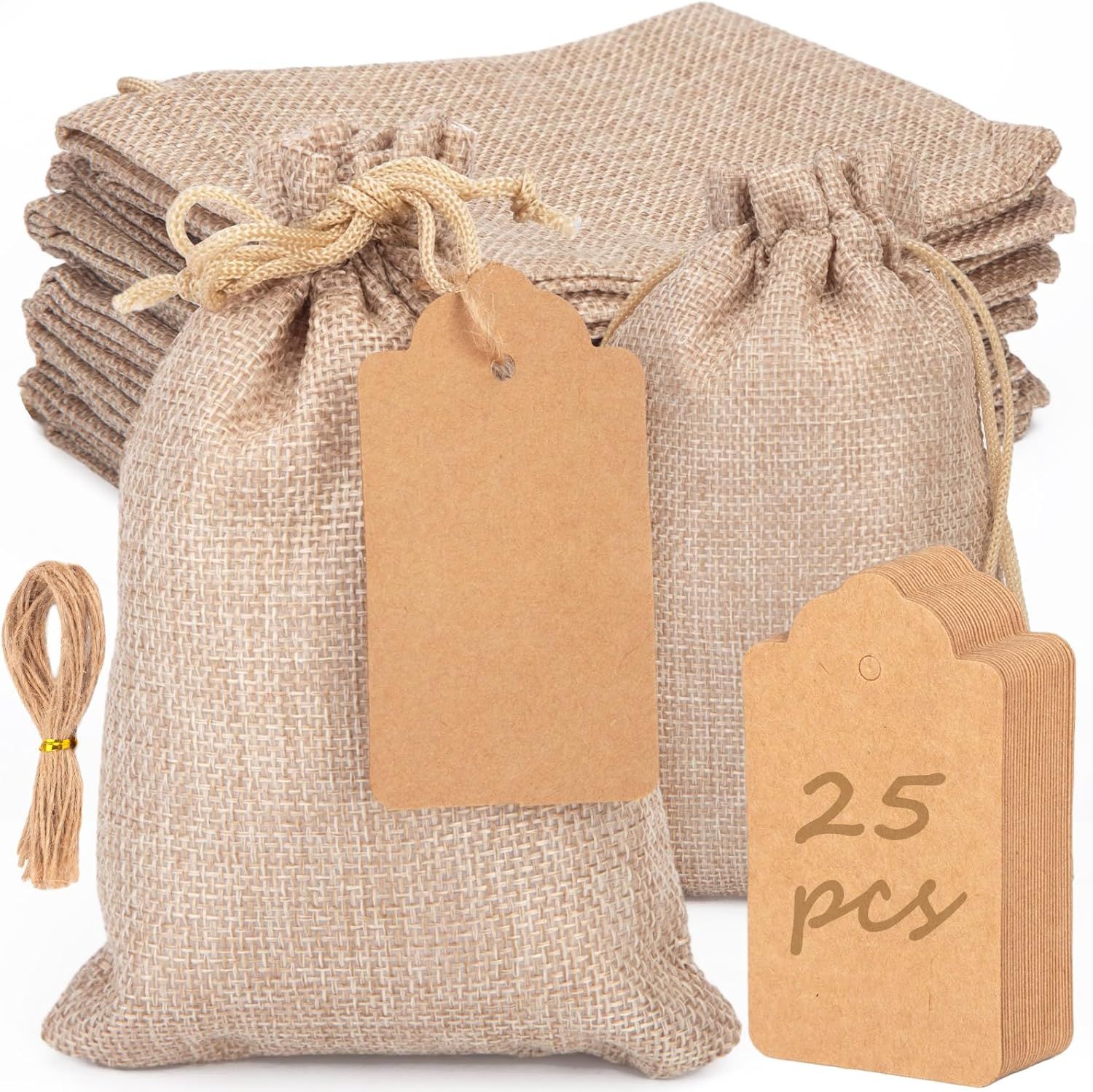 25PCS Small Burlap Gift Bags With Drawstring, 4x6 Inch Small Linen Sack Bags Jewelry Pouches for Wedding Party Favors DIY Crafts - Image 1