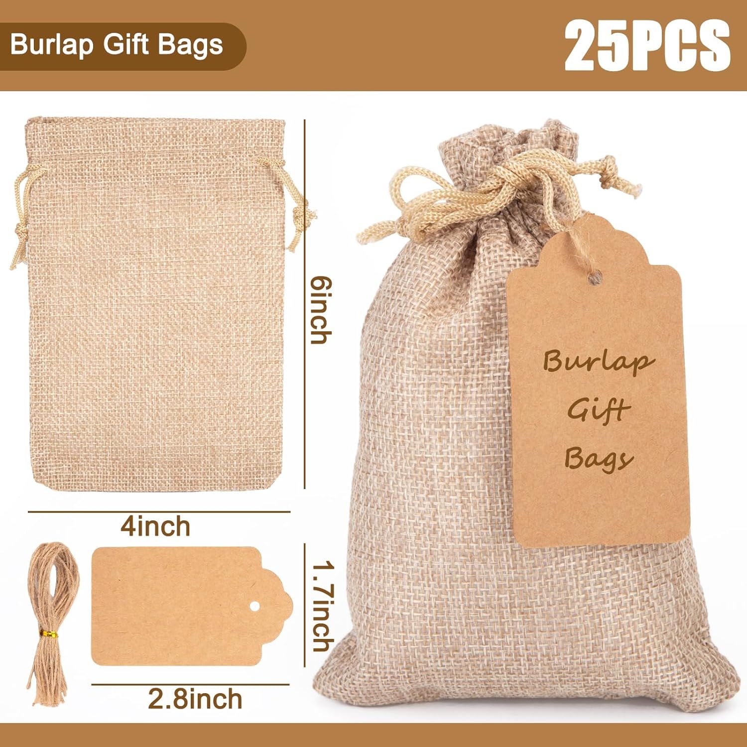 25PCS Small Burlap Gift Bags With Drawstring, 4x6 Inch Small Linen Sack Bags Jewelry Pouches for Wedding Party Favors DIY Crafts - Image 3