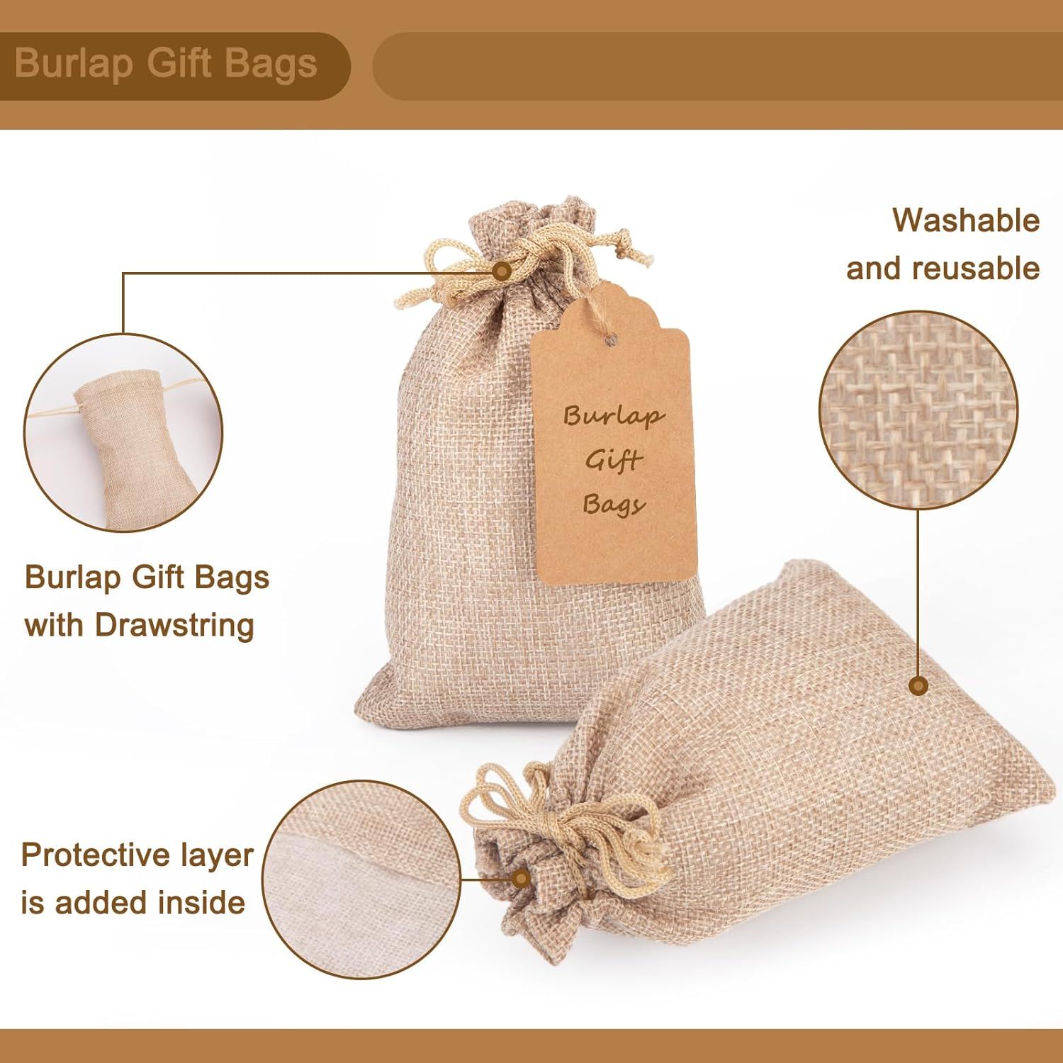 25PCS Small Burlap Gift Bags With Drawstring, 4x6 Inch Small Linen Sack Bags Jewelry Pouches for Wedding Party Favors DIY Crafts - Image 7