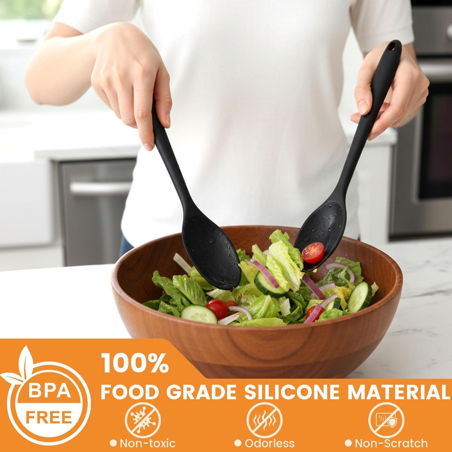 Silicone Spoons for Cooking, 4PCS 10.8 Inch Nonstick Kitchen Serving Spoons, Heat Resistant Silicone Cooking Utensils Set for Stirring, Mixing, Baking, House Warming Gifts & Stocking Stuffers - Image 4