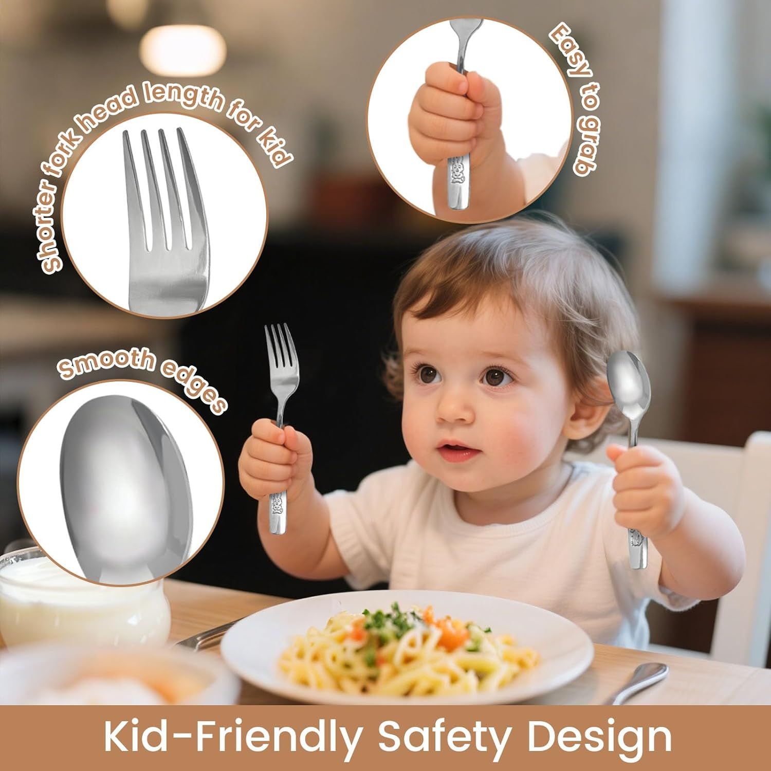 12PCS Toddler Utensils, Stainless Steel Kids Silverware, Safe Toddler Forks and Spoons, Mirror Polished, Dishwasher Safe, with Bunny & Puppy Motifs, Fun Stocking Stuffers for Kids - Image 3