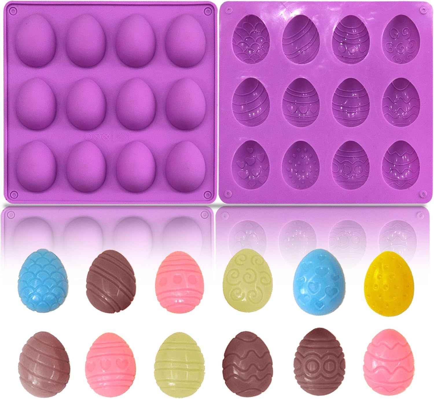 2Pcs Easter Egg Silicone Molds, 8 Cavity Easter Egg Shaped Chocolate Mold, Non-stick Jello Mold Silicone Baking Mold for DIY Cake Decoration,Candy, Pastry, Muffin, Bread, Ice Cube, Soap - Image 1