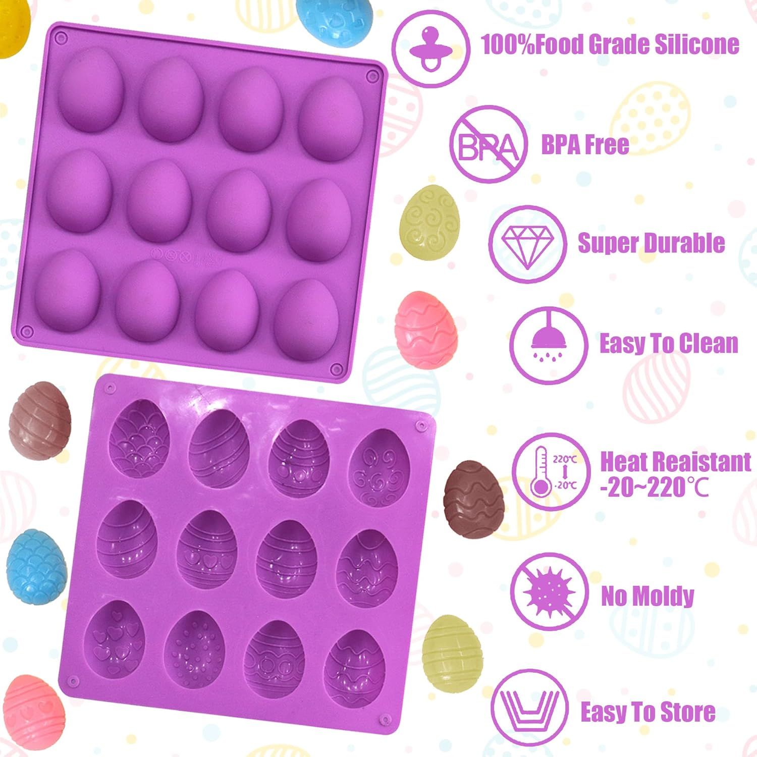 2Pcs Easter Egg Silicone Molds, 8 Cavity Easter Egg Shaped Chocolate Mold, Non-stick Jello Mold Silicone Baking Mold for DIY Cake Decoration,Candy, Pastry, Muffin, Bread, Ice Cube, Soap - Image 4