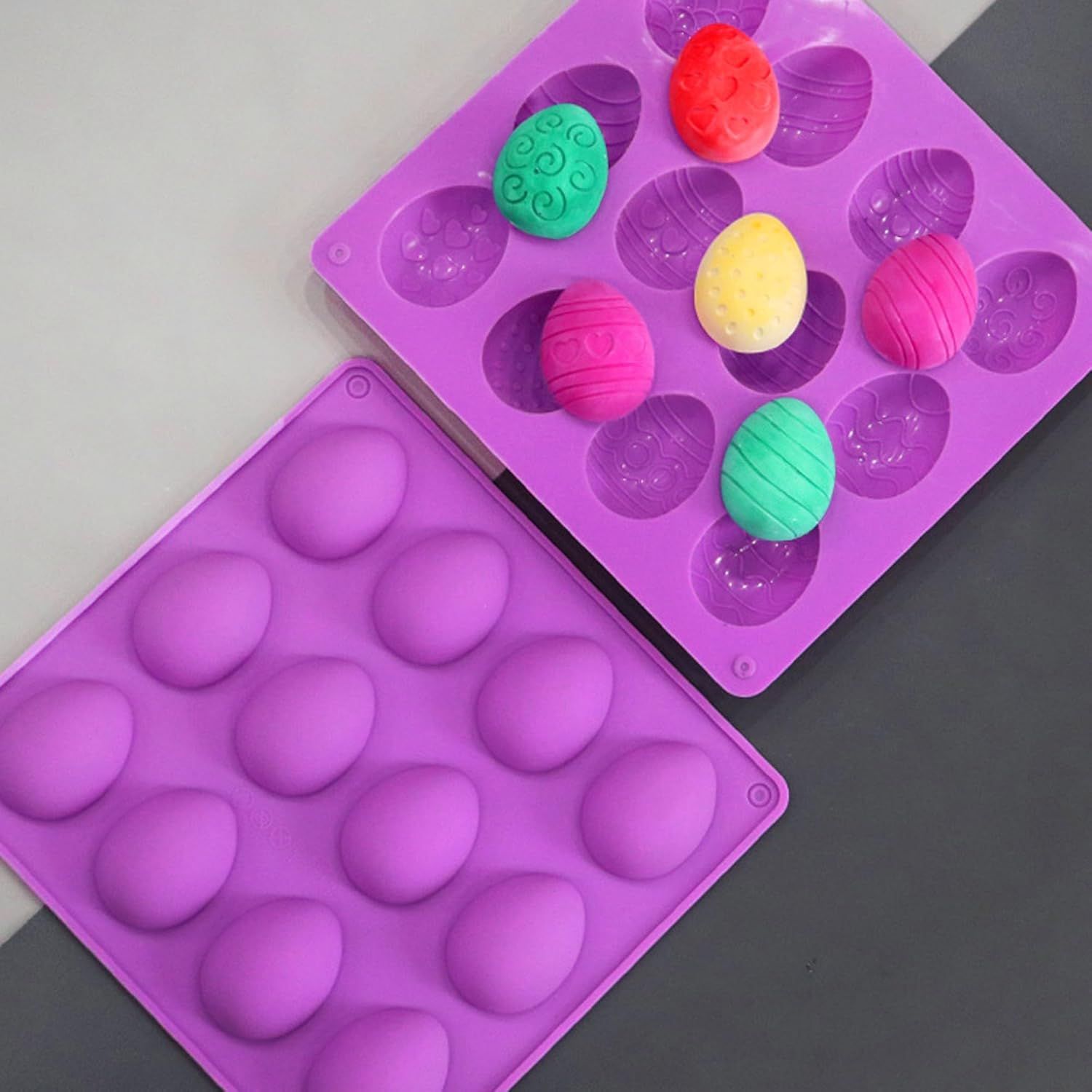 2Pcs Easter Egg Silicone Molds, 8 Cavity Easter Egg Shaped Chocolate Mold, Non-stick Jello Mold Silicone Baking Mold for DIY Cake Decoration,Candy, Pastry, Muffin, Bread, Ice Cube, Soap - Image 5