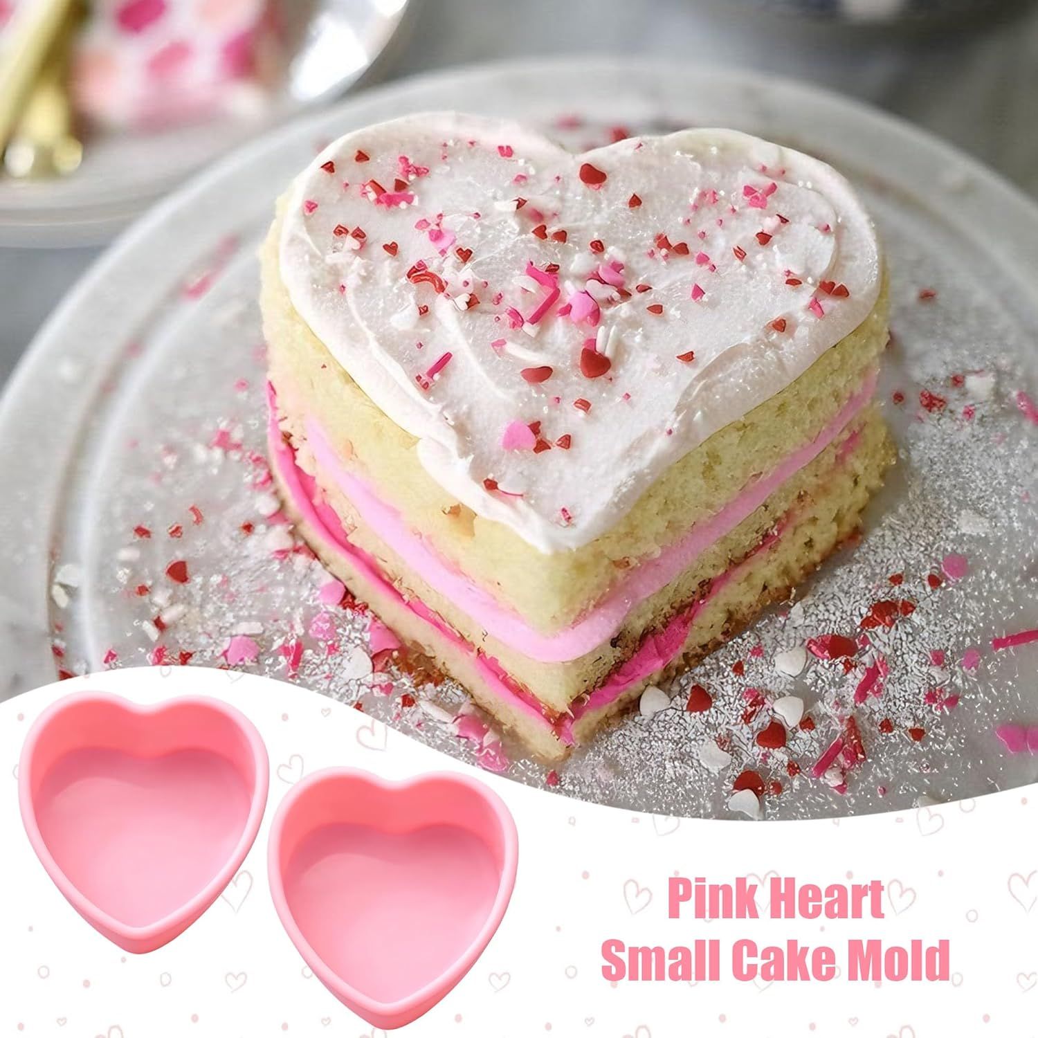 2Pcs Mini Heart Shaped Cake Pans, 4 Inch Heart Cake Pan, Nonstick Silicone Hearts Cake Molds for Valentine's Day Anniversary Birthday Party Mini Cakes, Cheesecake, Pudding Baking, Pink - Image 5