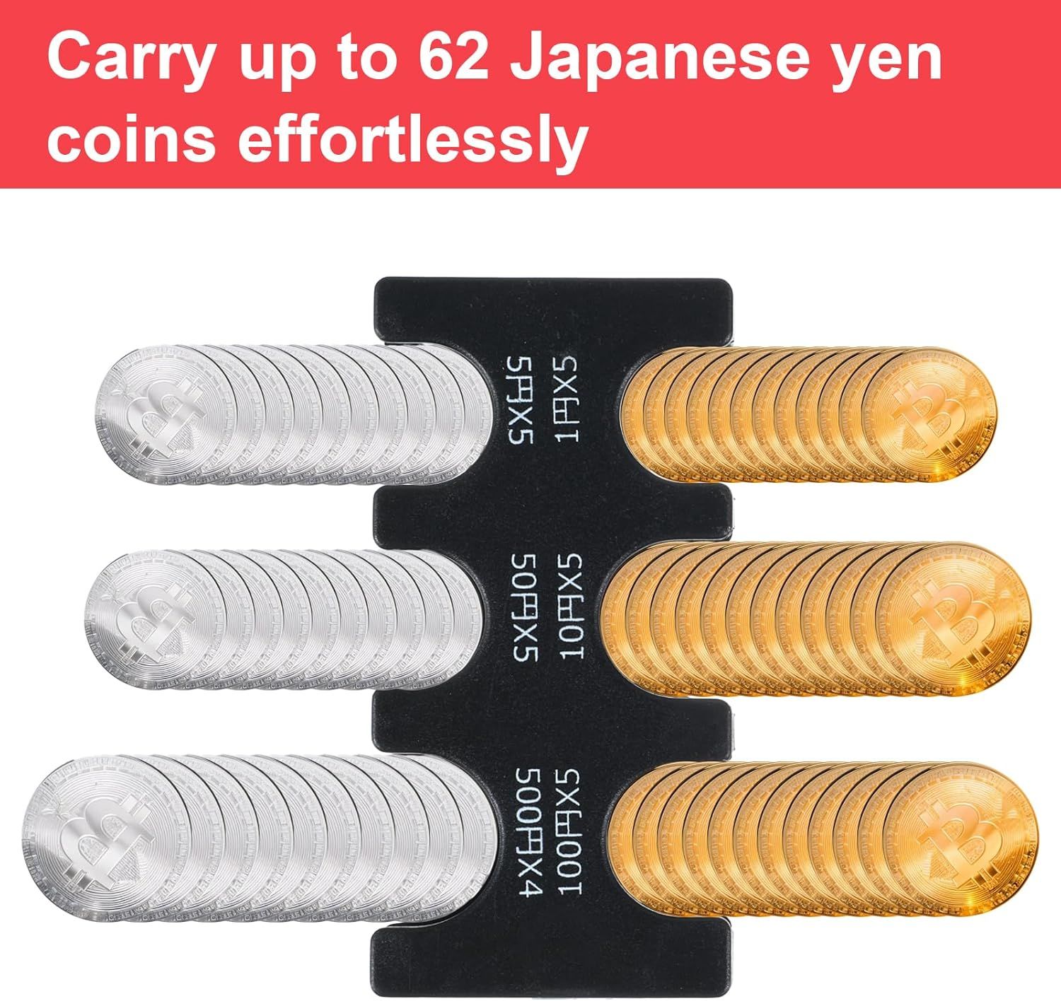 2 Pcs Yen Coin Organizer with PVC Pack, Japanese Coin Organizer, Portable Rectangle Coin Holder for Car, Plastic Coin Sorter Wallet with 6 Slots, Dispenser for Travel (Black, Red) - Image 3