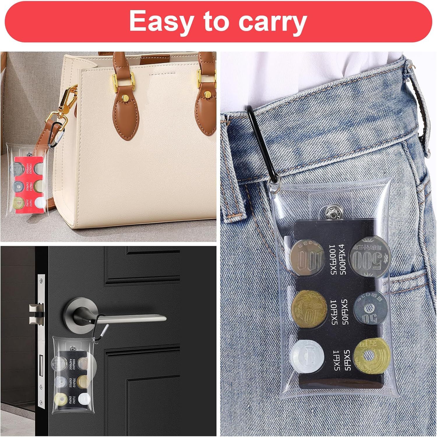 2 Pcs Yen Coin Organizer with PVC Pack, Japanese Coin Organizer, Portable Rectangle Coin Holder for Car, Plastic Coin Sorter Wallet with 6 Slots, Dispenser for Travel (Black, Red) - Image 5