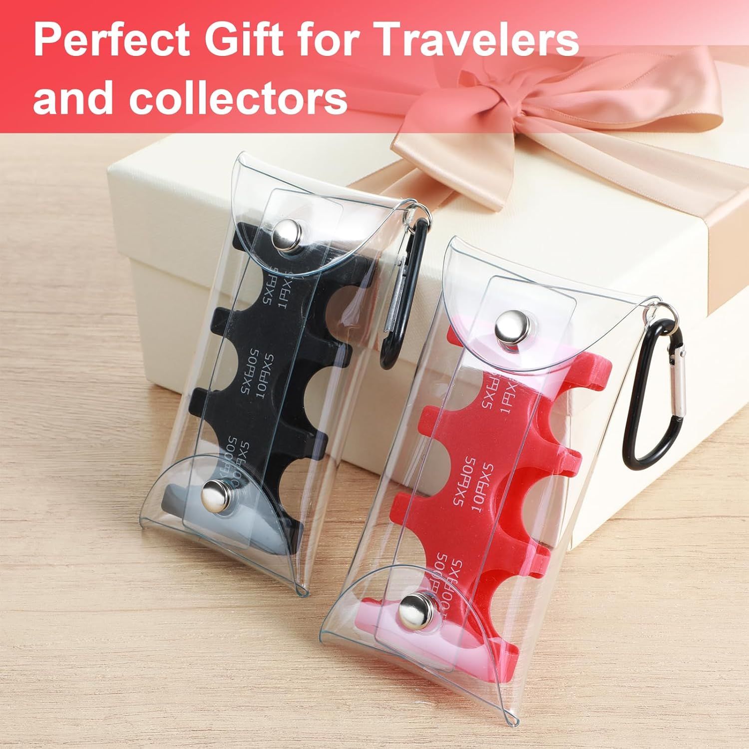 2 Pcs Yen Coin Organizer with PVC Pack, Japanese Coin Organizer, Portable Rectangle Coin Holder for Car, Plastic Coin Sorter Wallet with 6 Slots, Dispenser for Travel (Black, Red) - Image 6