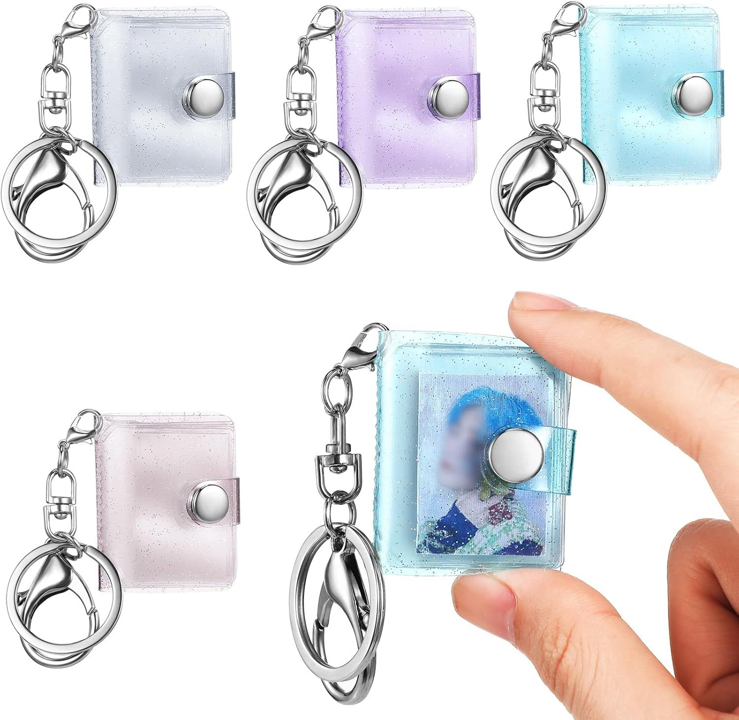 4 Pack 1 Inch Mini Small Photo Album 16 Pockets Photo Storage with Keychain Mini Album Keychain for Picture Card Holder Storage Book Wedding Anniversary Birthday - Image 1