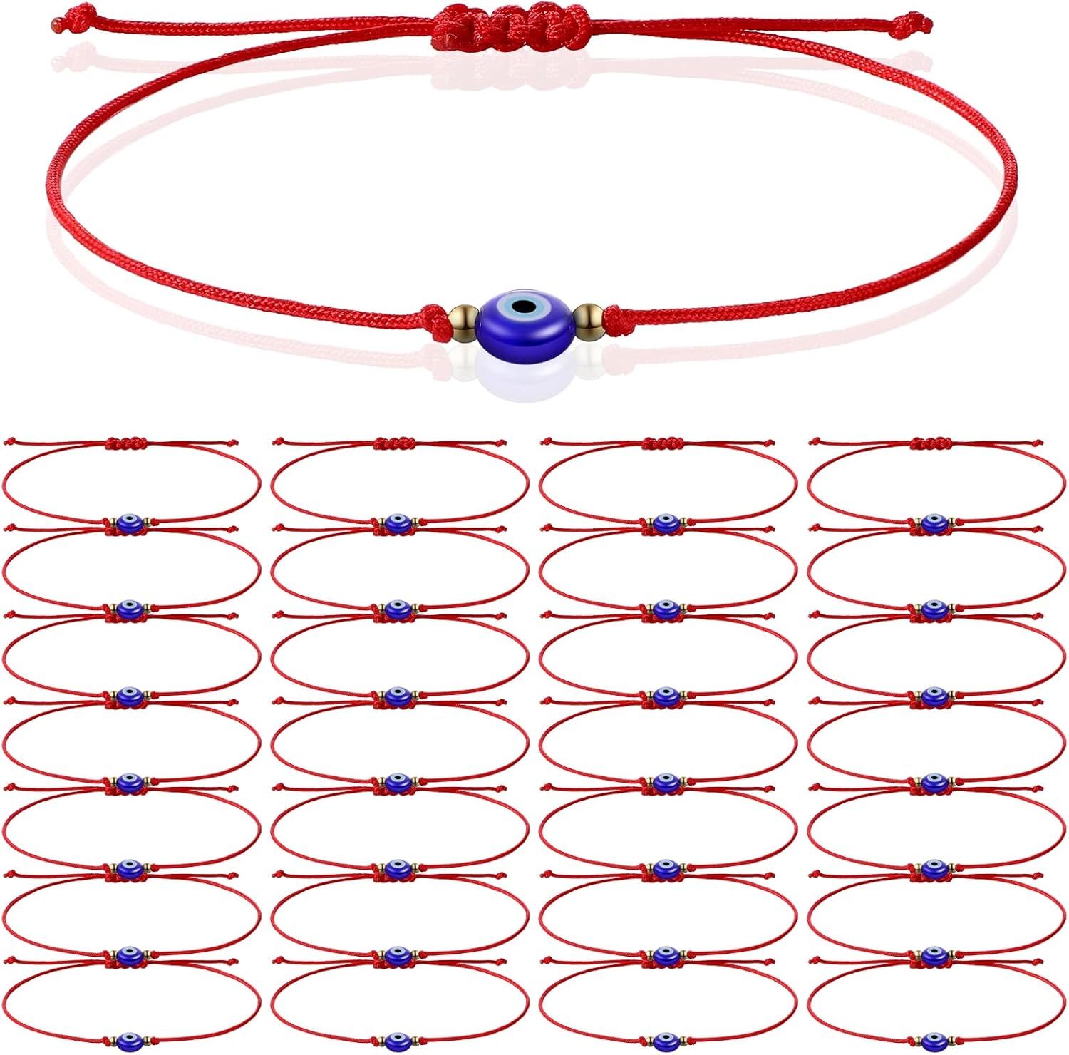 30 Pcs Evil Eye Bracelets Red String Protection Bracelets Adjustable Evil Eye Red Rope Knot Strand Anklets Kabbalah Mal De Ojo Luck Jewelry for Women Men - Image 1