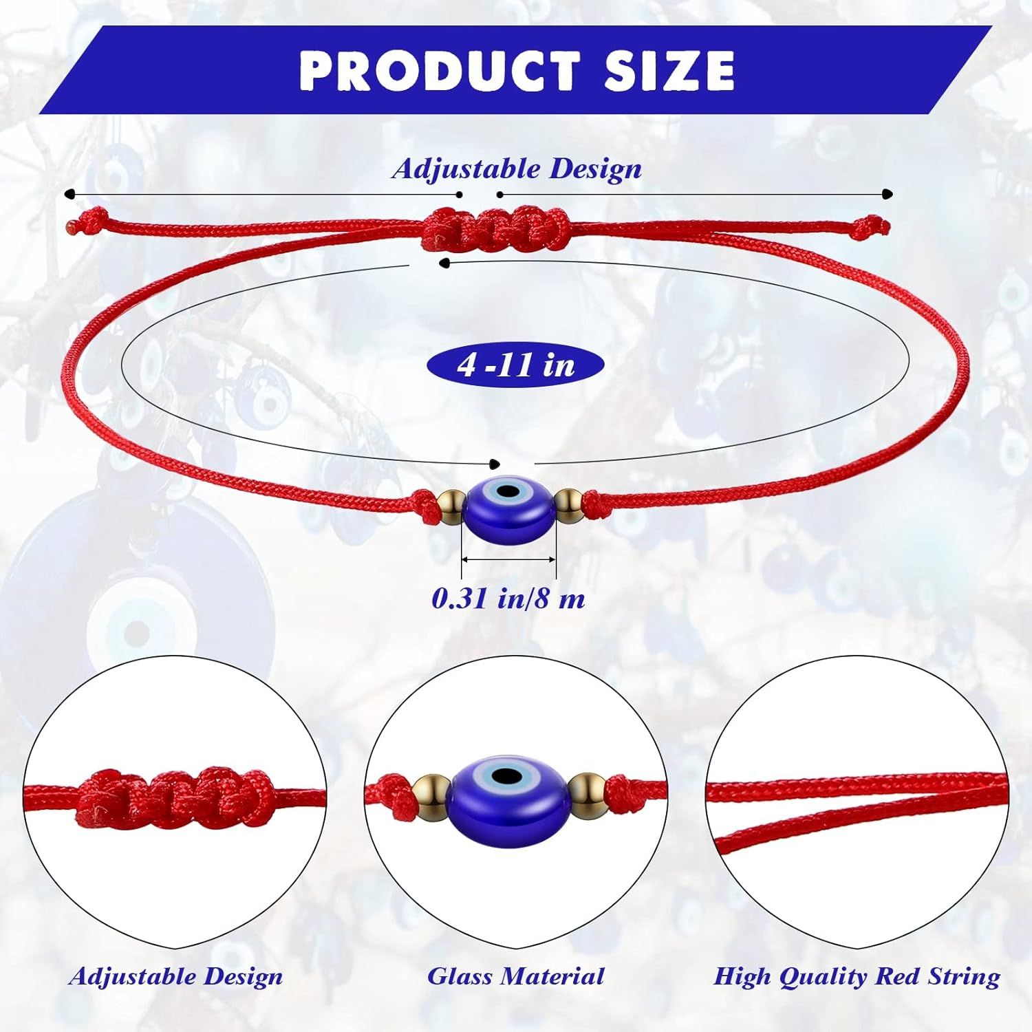 30 Pcs Evil Eye Bracelets Red String Protection Bracelets Adjustable Evil Eye Red Rope Knot Strand Anklets Kabbalah Mal De Ojo Luck Jewelry for Women Men - Image 2