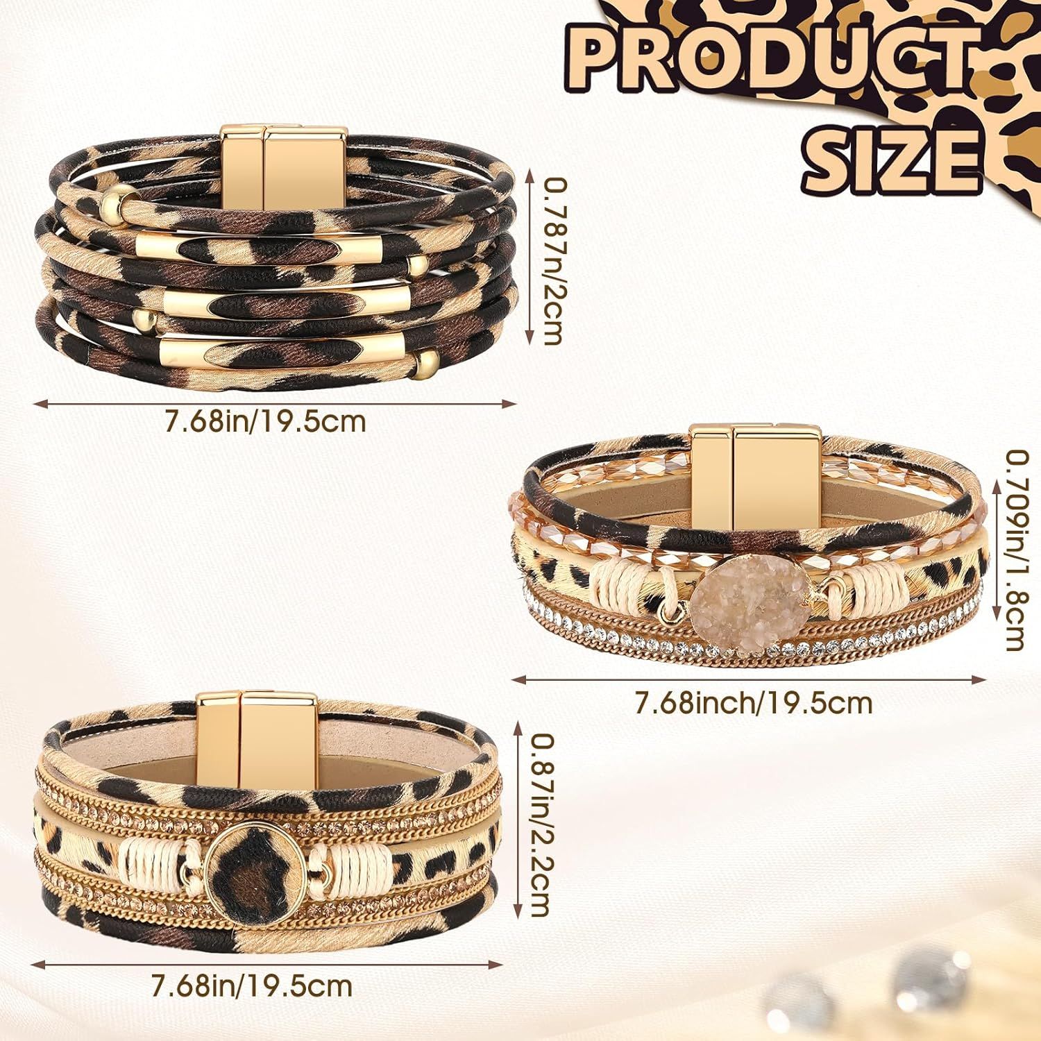 3 Pcs Western Bracelet for Women Leather Multi Layer Wrap Bracelet Western Boho Crystal Beads Cuff Jewelry - Image 2