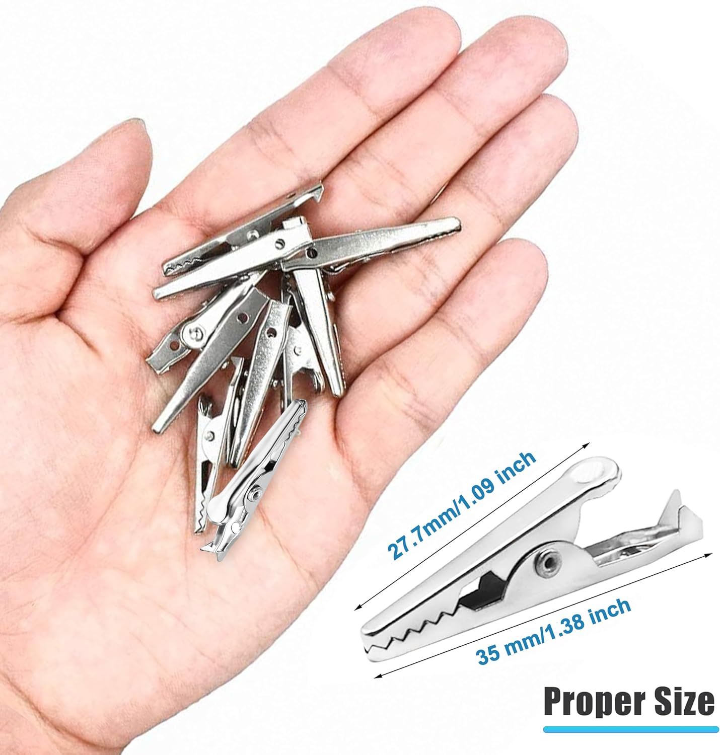 100 Pack Mini Clamps Alligator Clips for Crafts & Electrical, Small Metal Clips for Joints 35 mm Alligator Clamp for Crafting, Gator Clips Clamps Bulk for Crafts Holding (Silver） - Image 3