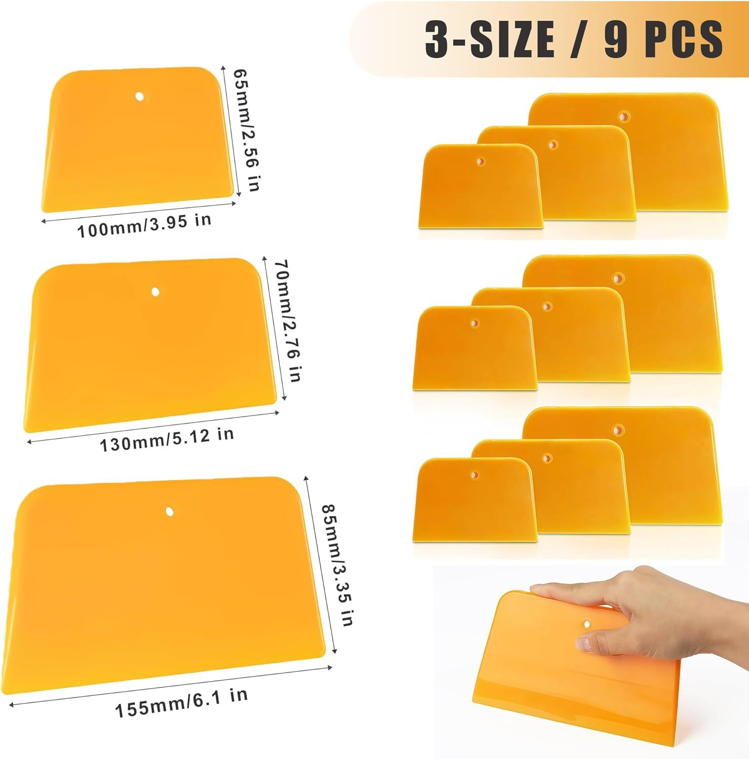 Body Filler Spreader, 9-Pack Reusable Plastic Auto Body Spreader Tools for Car Applying Fillers, Putties, Glazes, Caulks, and Paints (Includes 4