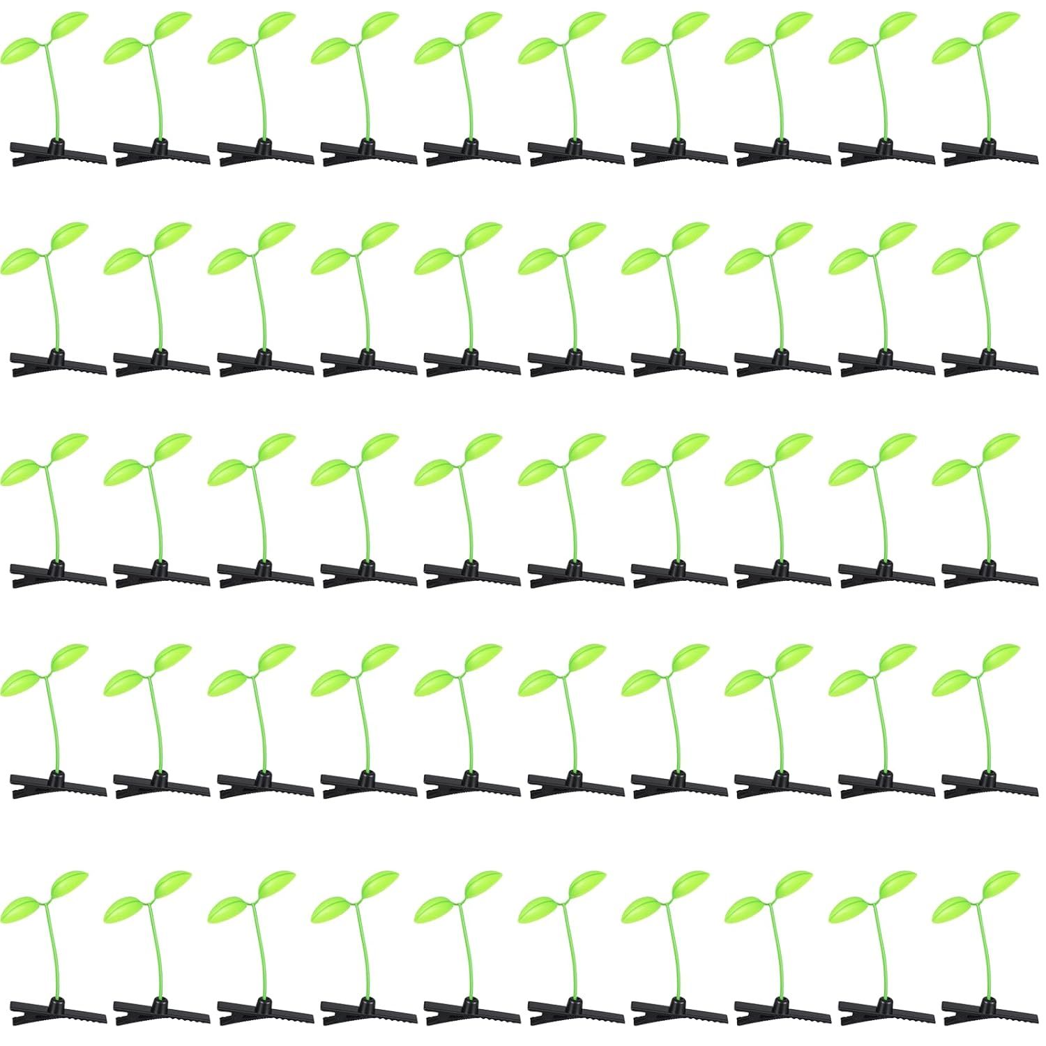 50 Pcs Bean Sprout Hair Clips, Funny Plant Clips, Little Grasst Hairpins, Sprout Barrettes, Sprouts Rave Trinkets for Festivals, Hair Accessories for Women Kids Girls Lady Home School Party Headwear - Image 1