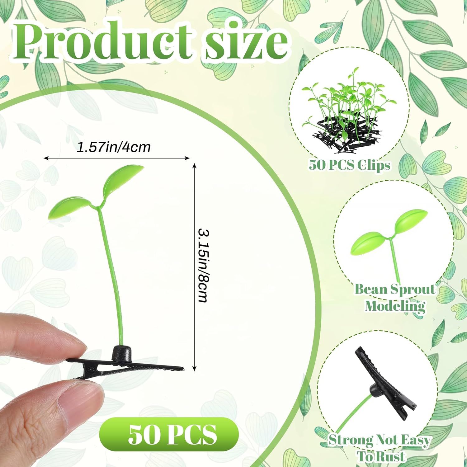 50 Pcs Bean Sprout Hair Clips, Funny Plant Clips, Little Grasst Hairpins, Sprout Barrettes, Sprouts Rave Trinkets for Festivals, Hair Accessories for Women Kids Girls Lady Home School Party Headwear - Image 2