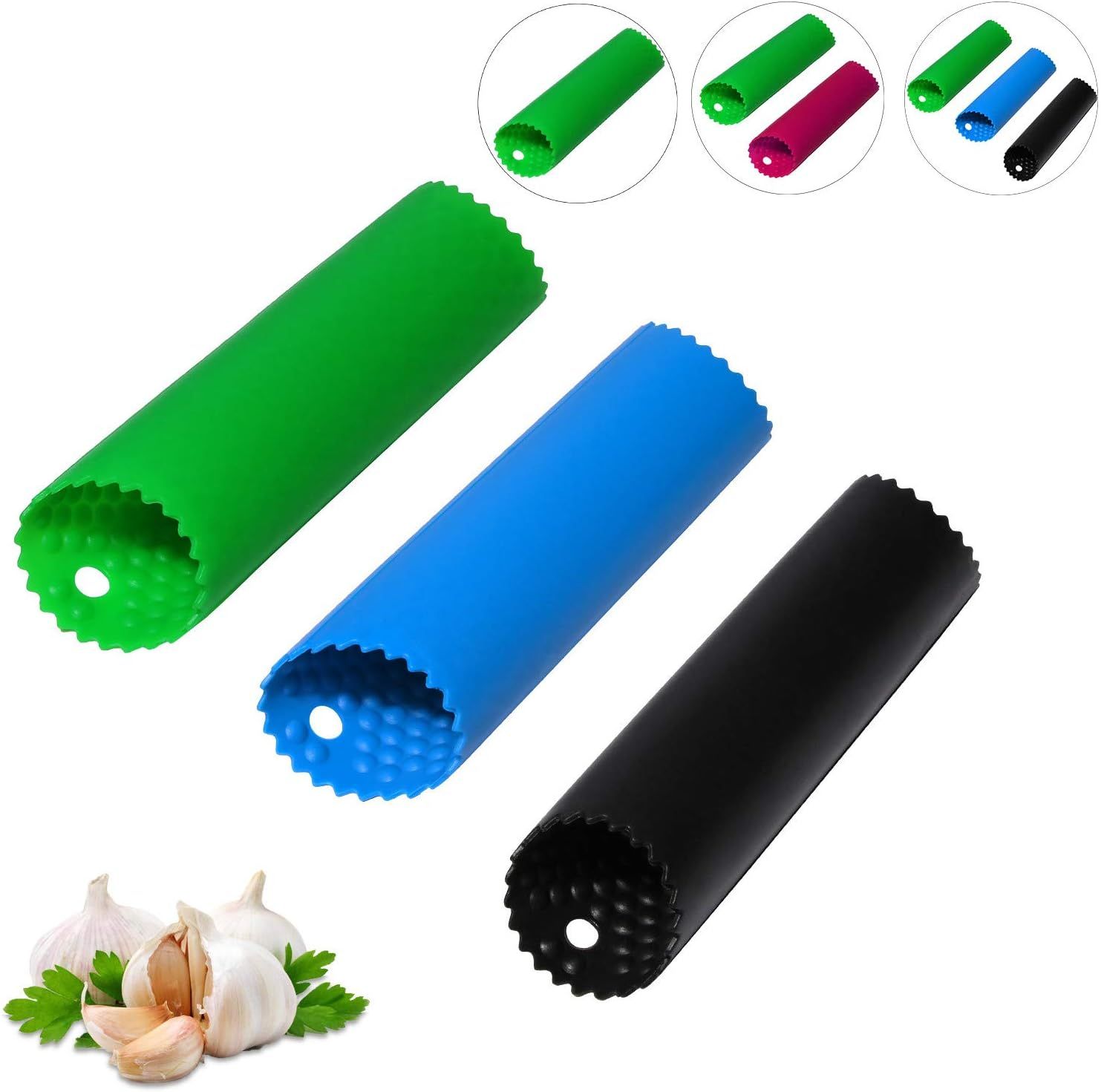 Garlic Peeler Skin Remover Roller Keeper,Easy Quick to Peeled Garlic Cloves with Silicone Tube Roller Garlic Peeling Kitchen Tool(3 Colors) - Image 1