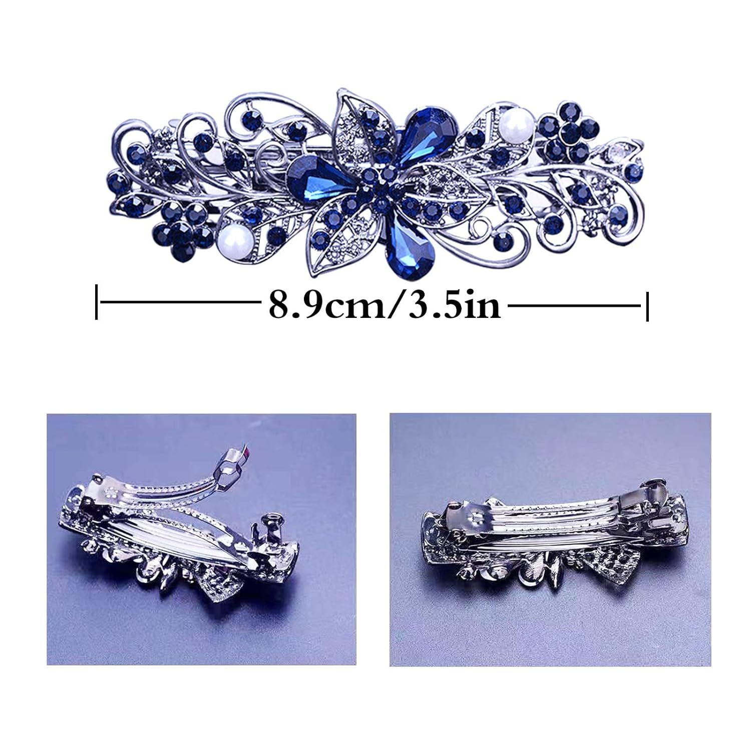 4 PCS Hair Barrettes for Women Ladies, Flower Crystal Rhinestones Barrette Pearl Spring Hair Clip Accessories Women Fashion Ponytail Holders Barrette for Daily Wear Mothers Day present - Image 2