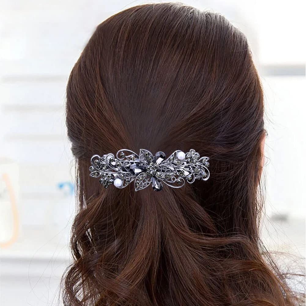4 PCS Hair Barrettes for Women Ladies, Flower Crystal Rhinestones Barrette Pearl Spring Hair Clip Accessories Women Fashion Ponytail Holders Barrette for Daily Wear Mothers Day present - Image 3