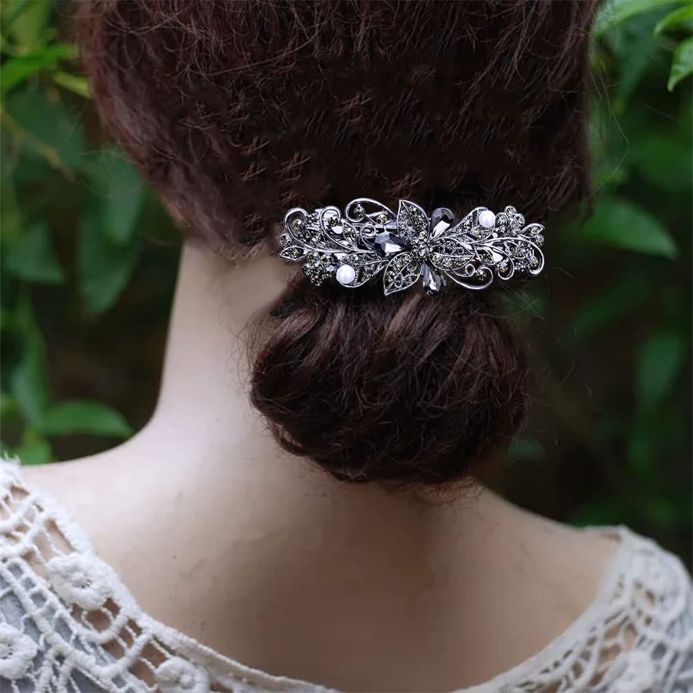4 PCS Hair Barrettes for Women Ladies, Flower Crystal Rhinestones Barrette Pearl Spring Hair Clip Accessories Women Fashion Ponytail Holders Barrette for Daily Wear Mothers Day present - Image 4