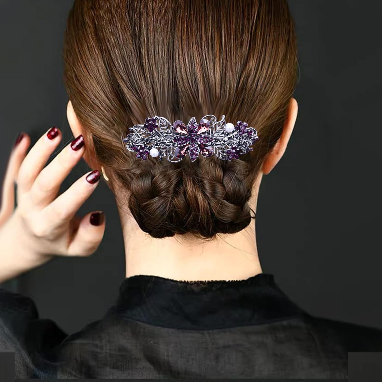 4 PCS Hair Barrettes for Women Ladies, Flower Crystal Rhinestones Barrette Pearl Spring Hair Clip Accessories Women Fashion Ponytail Holders Barrette for Daily Wear Mothers Day present - Image 5