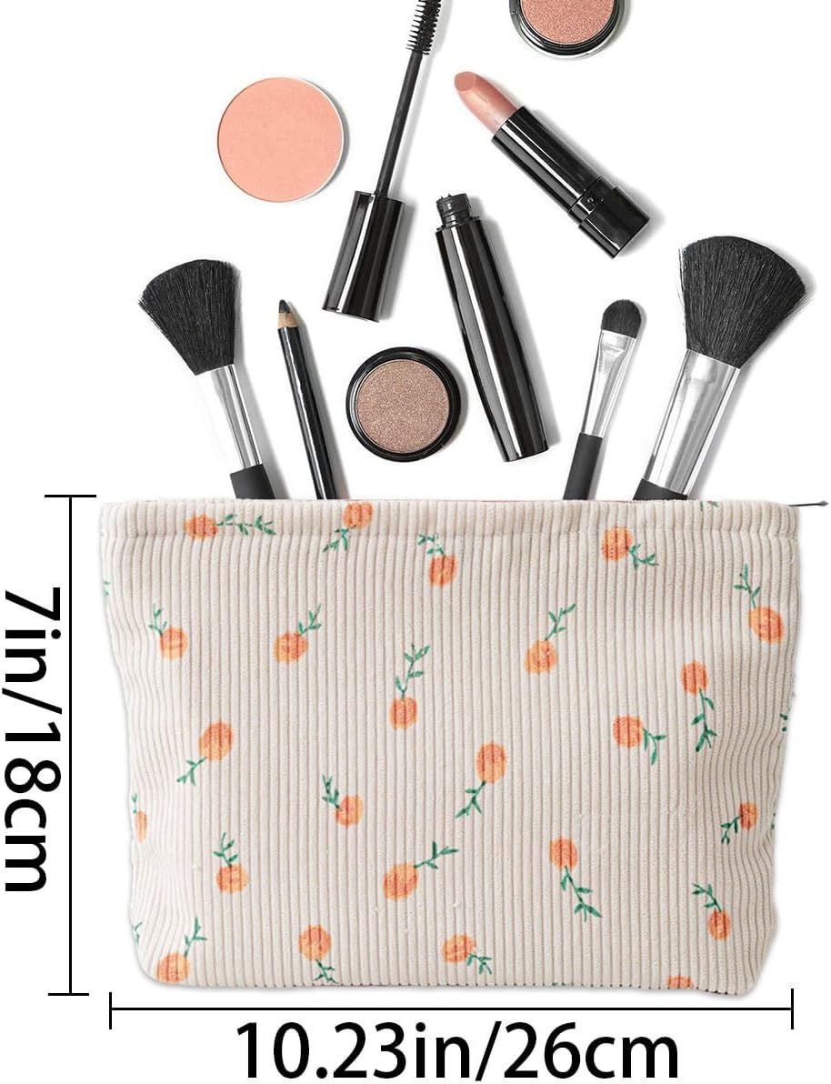 2 Pieces Large Corduroy Cosmetic Bag 10.23INCH Makeup Bag, Cosmetic Bags for Women Cute Large Capacity Make up Bags Travel Toiletry Aesthetic Skincare Brushes Storage Organizer for Women - Image 3