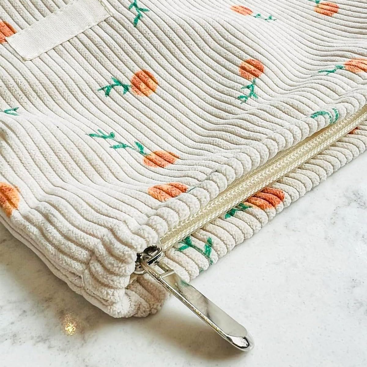 2 Pieces Large Corduroy Cosmetic Bag 10.23INCH Makeup Bag, Cosmetic Bags for Women Cute Large Capacity Make up Bags Travel Toiletry Aesthetic Skincare Brushes Storage Organizer for Women - Image 4