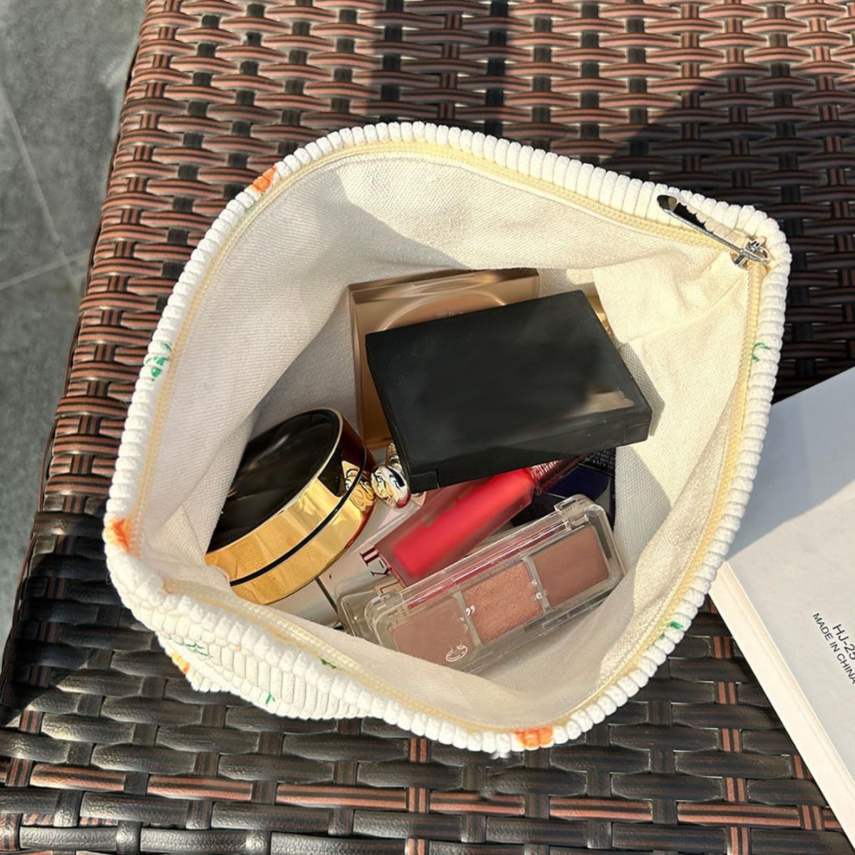 2 Pieces Large Corduroy Cosmetic Bag 10.23INCH Makeup Bag, Cosmetic Bags for Women Cute Large Capacity Make up Bags Travel Toiletry Aesthetic Skincare Brushes Storage Organizer for Women - Image 5