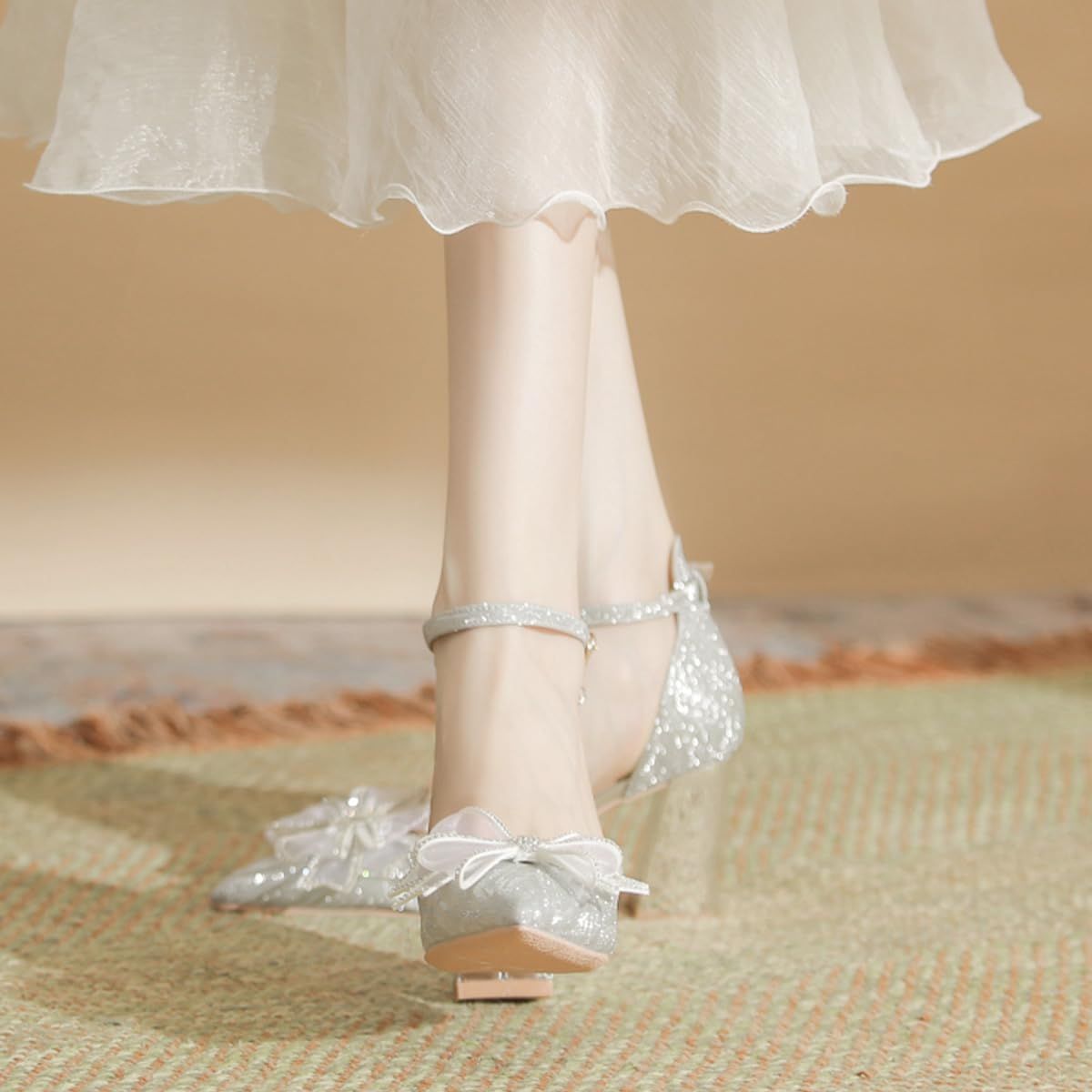 2 Pairs Bow Shoe Clips for Women Dress Shoes Mesh Bow Rhinestone Shoe Clip Detachable Classic Fashion Sparkling Bow Heels Shoe Charms Bridal Wedding Party Crystal Shoe Buckles - Image 4