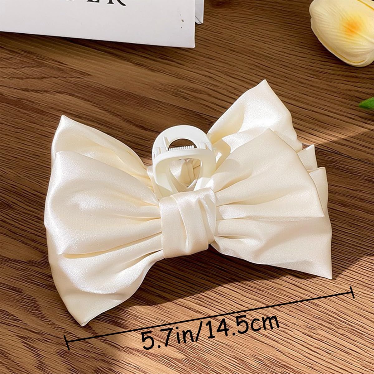 3 PCS Large Bow Hair Claw Clips Satin Bow Claw Clip for Women Girl with Long Thick Hair 5.9 inch Elegant Hair Ribbon Design for all types Big (Black+White+Pink) - Image 2