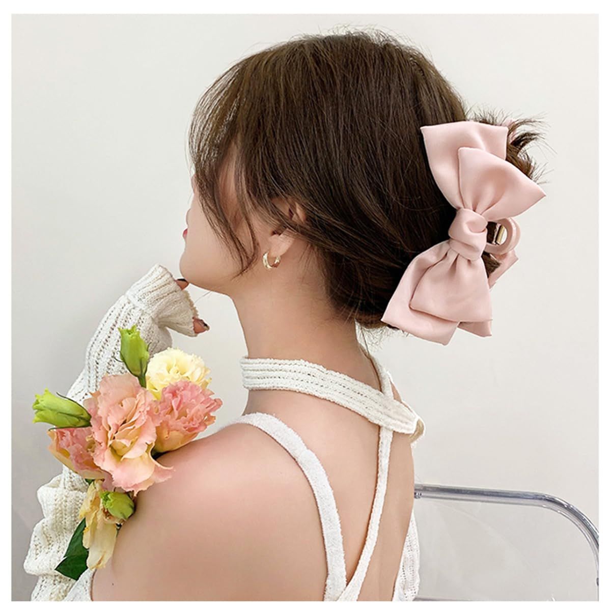 3 PCS Large Bow Hair Claw Clips Satin Bow Claw Clip for Women Girl with Long Thick Hair 5.9 inch Elegant Hair Ribbon Design for all types Big (Black+White+Pink) - Image 5