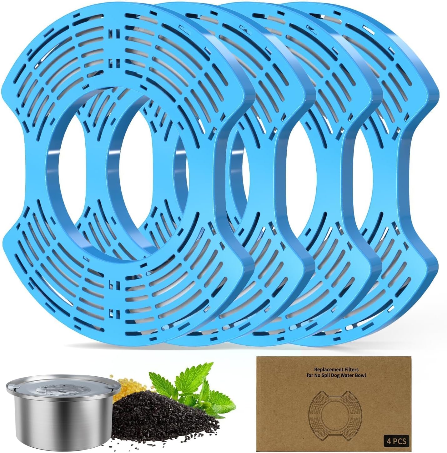 4 Pcs Stainless Steel Dog Water Bowl Filters - Activated Carbon Replacement Filters for No Spill Dog Water Bowl - Image 1
