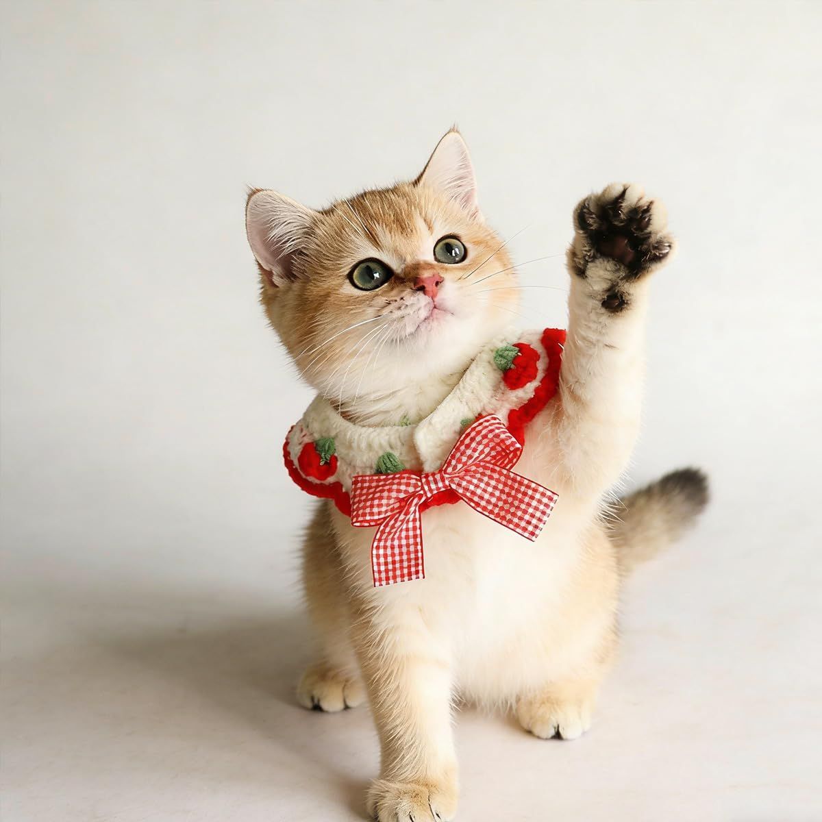 2 Pcs Cat Knitted Collar Cute Strawberry Pattern Scarf Adjustable Kitten Bib Bow with Soft Ruffled Edges Pet Accessories (Red,Medium) - Image 4