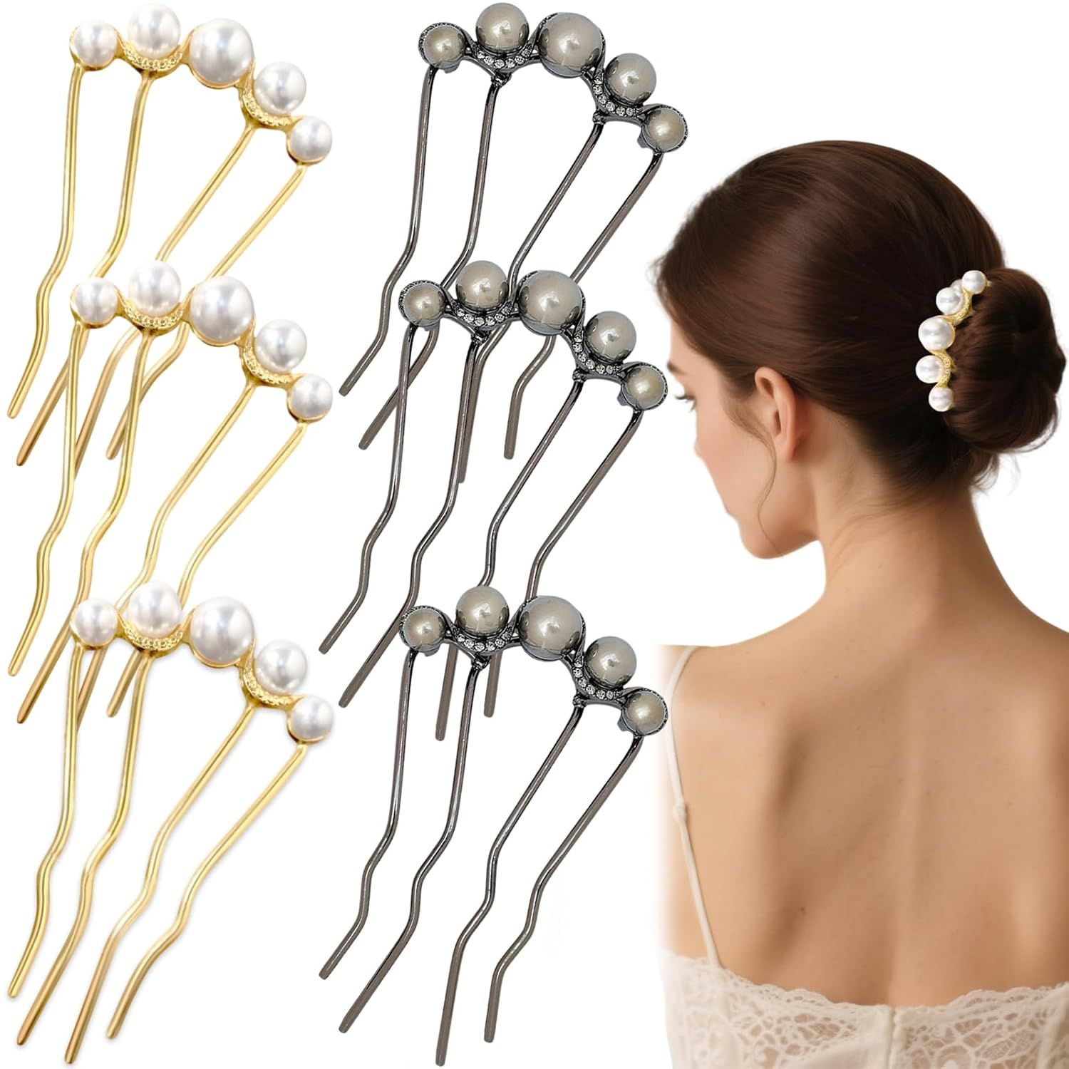 6 Pcs Wedding Pearl Hair Comb U-Shape Side Comb legant Vintage French Pearl Hair Pins Hair Clip Bridal Hair Accessories for Brides, Bridesmaid, Party, Daily, Holiday - Image 1