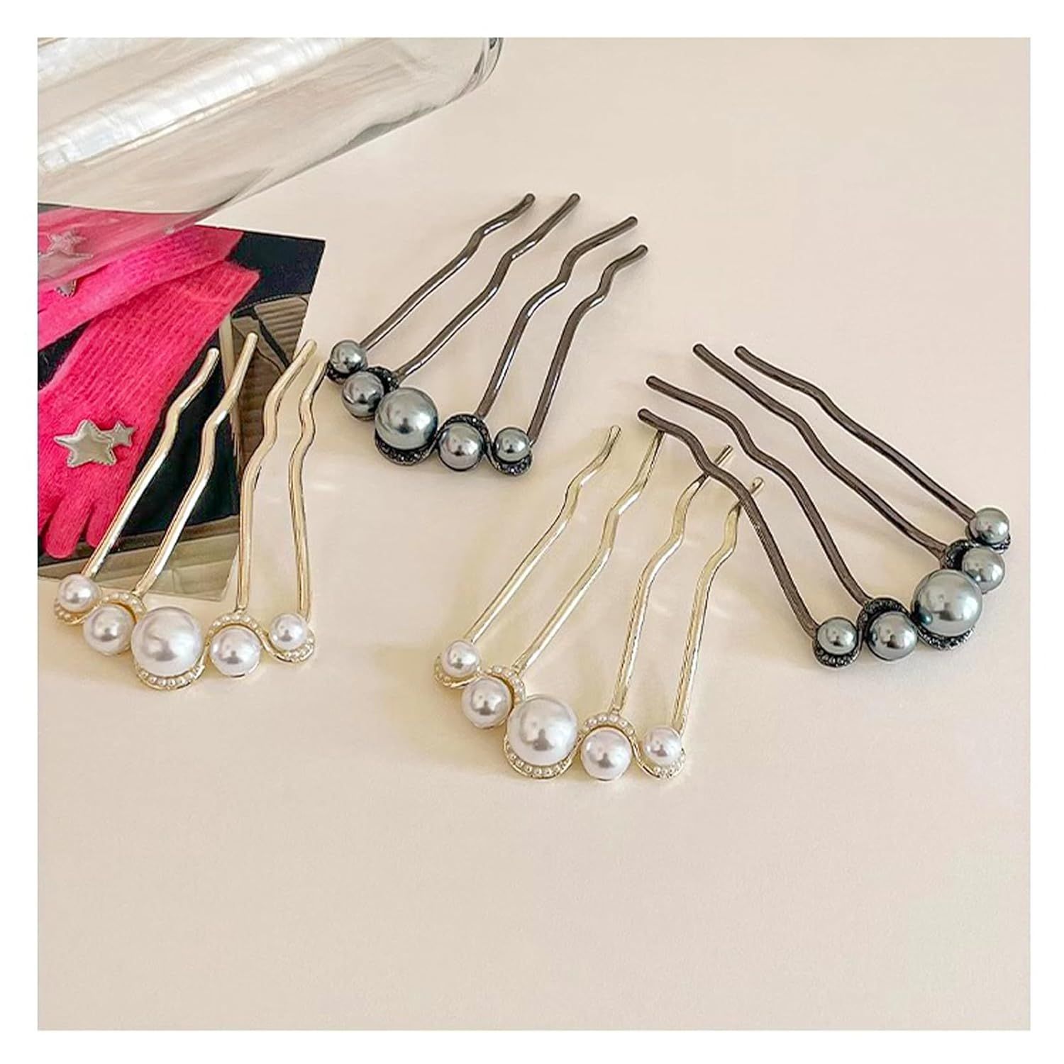 6 Pcs Wedding Pearl Hair Comb U-Shape Side Comb legant Vintage French Pearl Hair Pins Hair Clip Bridal Hair Accessories for Brides, Bridesmaid, Party, Daily, Holiday - Image 3
