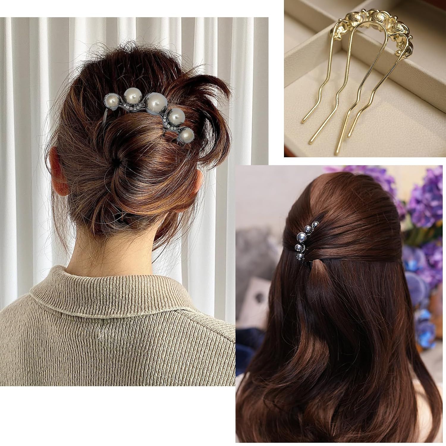 6 Pcs Wedding Pearl Hair Comb U-Shape Side Comb legant Vintage French Pearl Hair Pins Hair Clip Bridal Hair Accessories for Brides, Bridesmaid, Party, Daily, Holiday - Image 7