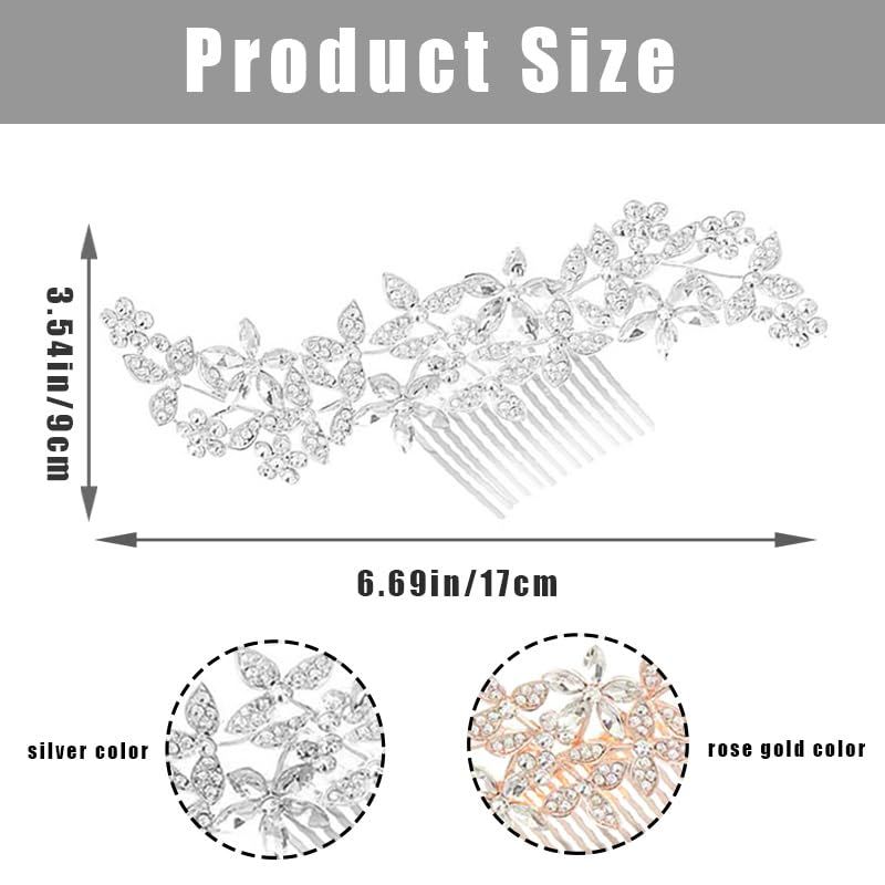 2 Pack Bridal Wedding Hair Pins Rhinestones Flower Hair Combs Pins Bride Hairpieces Gorgeous Hair Accessories for Brides Bridesmaids Women Girls Updo (Gold, Silver) - Image 2