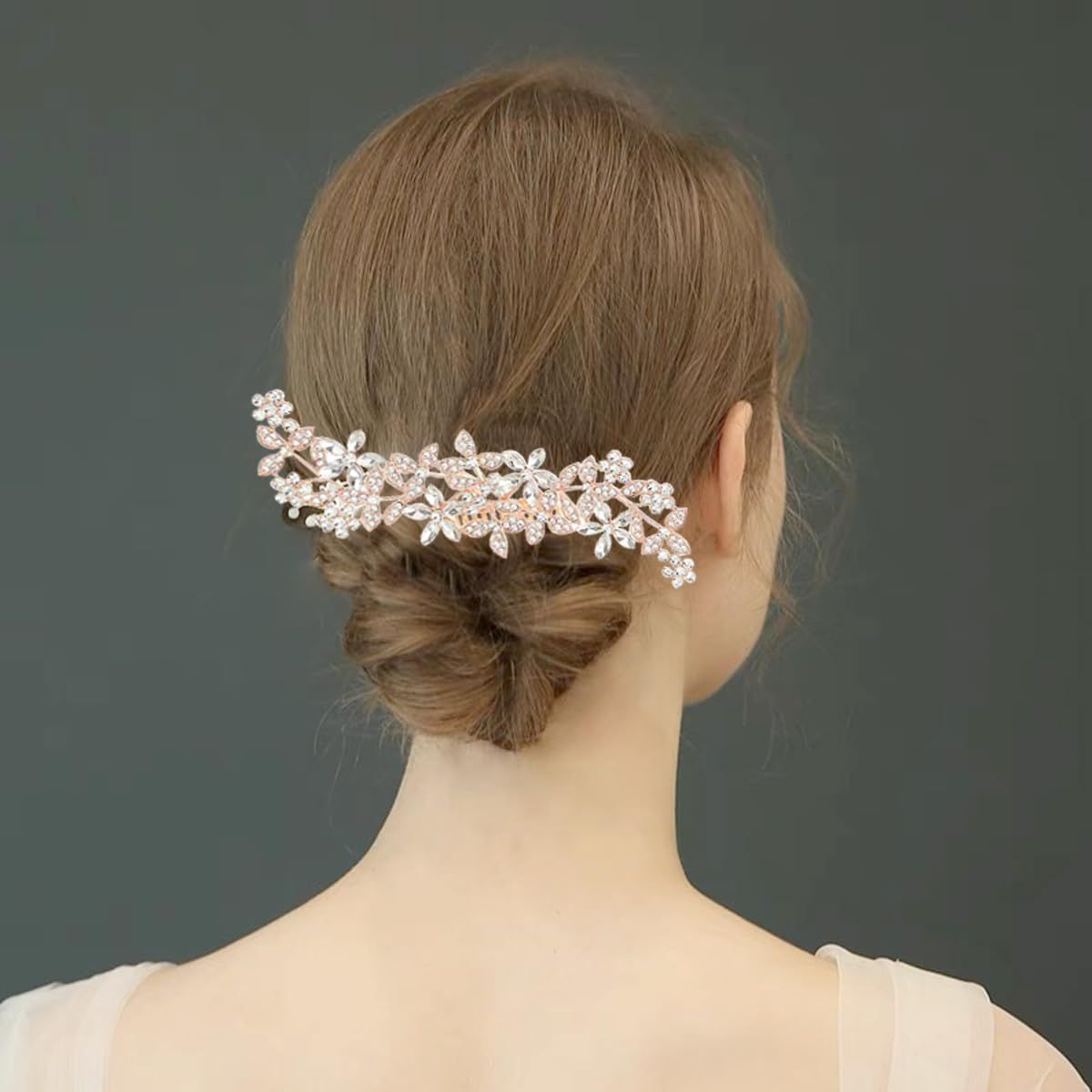 2 Pack Bridal Wedding Hair Pins Rhinestones Flower Hair Combs Pins Bride Hairpieces Gorgeous Hair Accessories for Brides Bridesmaids Women Girls Updo (Gold, Silver) - Image 4