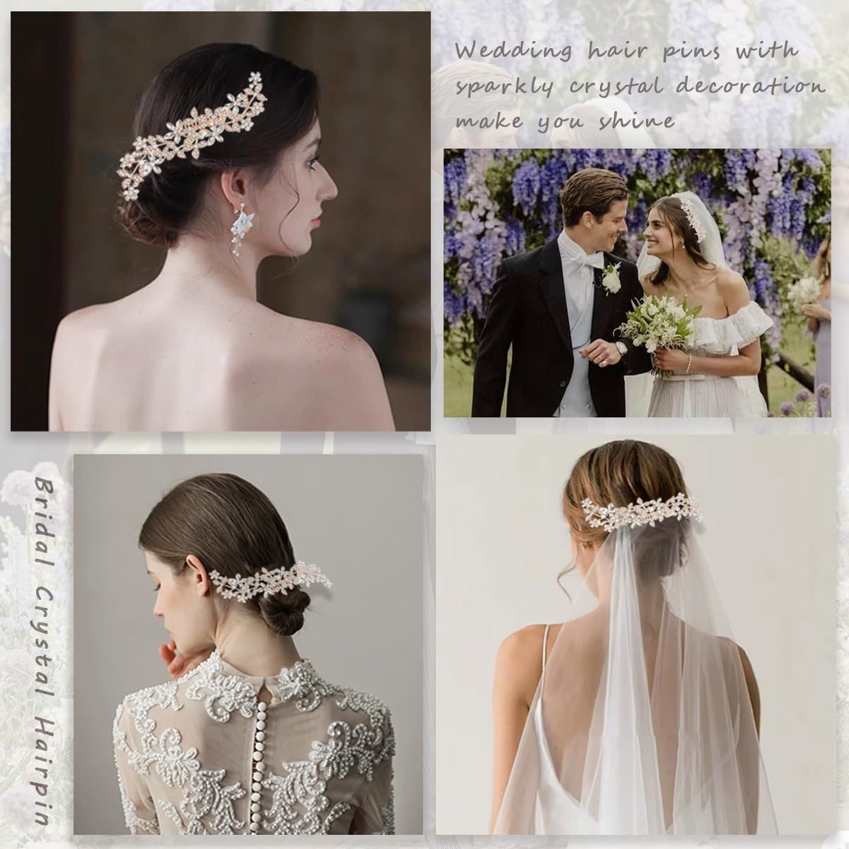 2 Pack Bridal Wedding Hair Pins Rhinestones Flower Hair Combs Pins Bride Hairpieces Gorgeous Hair Accessories for Brides Bridesmaids Women Girls Updo (Gold, Silver) - Image 6