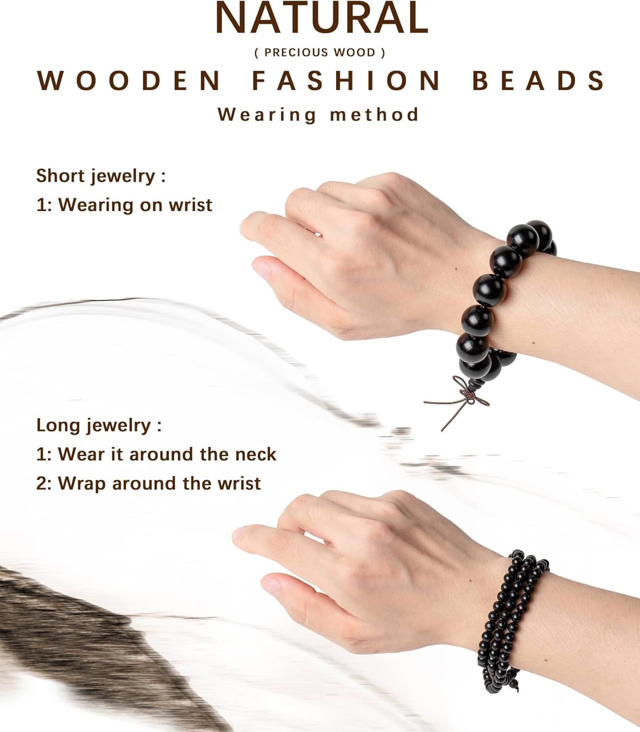 Eaglewood Mala Beads Bracelet - Handmade 108 8mm Prayer Beads for Men Women, Multilayer Wood Necklace Chain Bracelets, Buddhist Beads Elastic Wooden Prayer Beads for Meditation and Daily Wear - Image 2